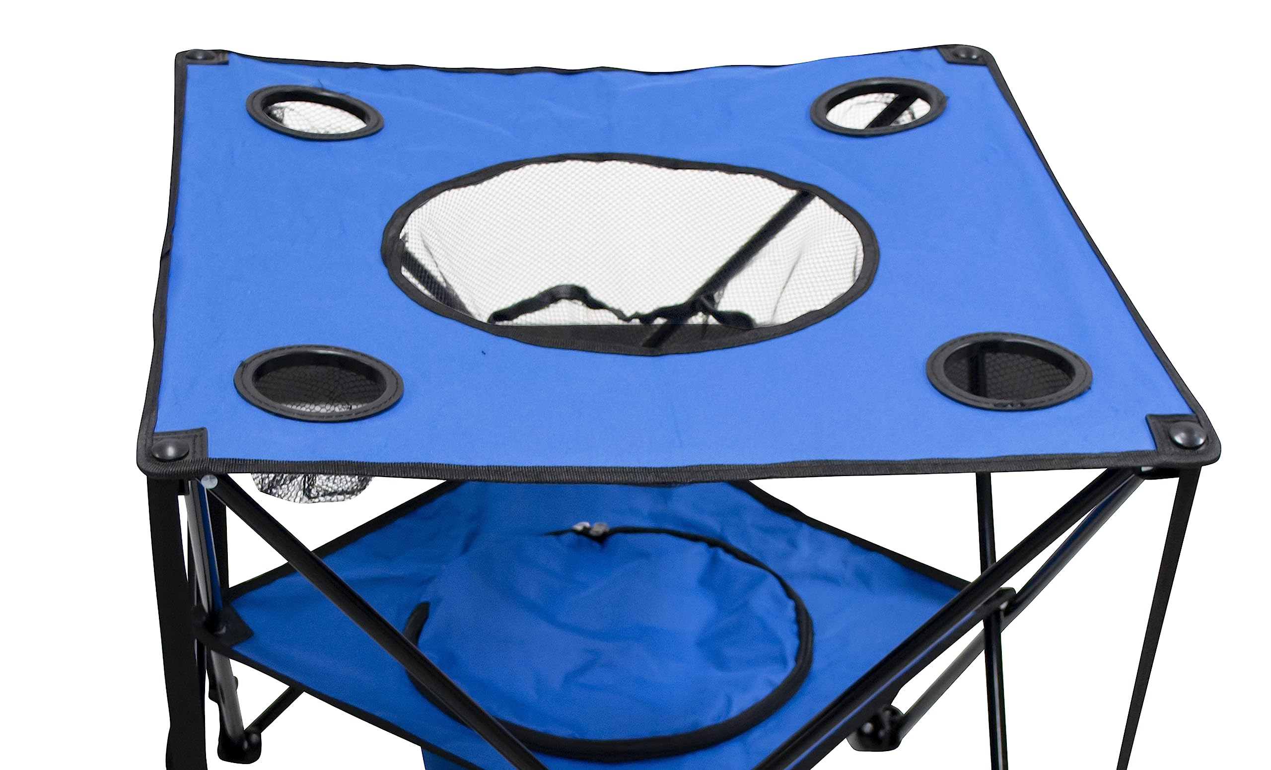 Portable Folding Camping Table with Built-in Cooler, Cup Holders & Storage Basket - Compact Picnic, Beach, Tailgating & Outdoor Dining Essential - Includes Carry Bag (Blue)