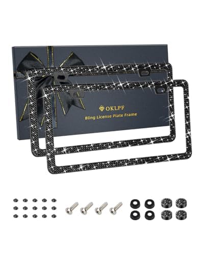 Sparkly Diamond Rhinestone Car License Plate Frames - 2 Pack Bling Bedazzled License Plate Covers for Women, Handmade Shiny Decorative Plate Holder with Free Glitter Gift Box (Black) | Perfect for Car Accessories, Gift Ideas, and Personalizing Your Vehicle