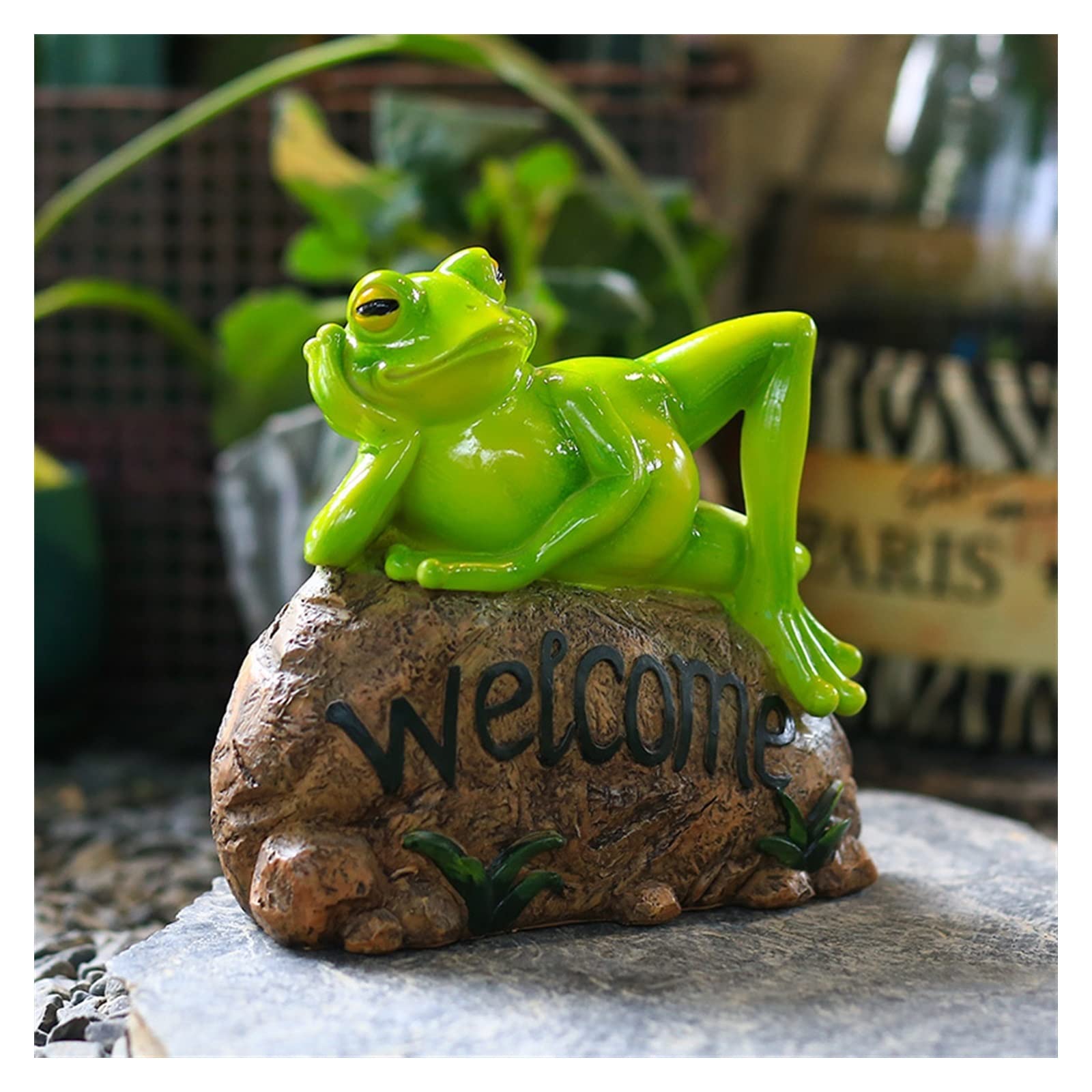 Creative Frog Welcome Card Garden Statue - Handcrafted Home & Kindergarten Courtyard Decor for Outdoor Garden Ornaments | Perfect for Front Yard Greetings, Patio Decorations & School Playgrounds
