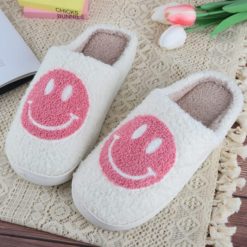 RaepperHan Smile Face Slippers for Women - Retro Soft Plush Lightweight House Shoes with Non-Slip Sole | Comfortable Indoor Outdoor Slippers for Home, Lounge, Gift Giving & Everyday Wear