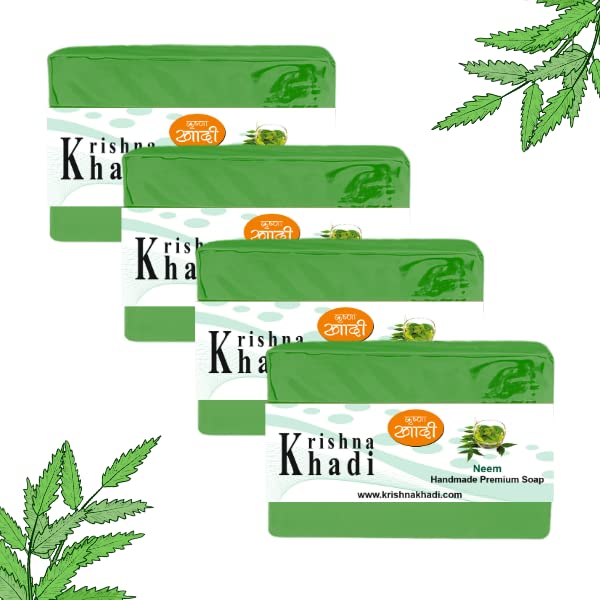 Krishna Khadi Premium Neem Soap Bar - 4 Pack (125g Each) | Pure, Gentle & Moisturizing Bath Soap for Acne & Sensitive Skin | Ayurvedic Herbal Cleanser for Daily Face & Body Wash