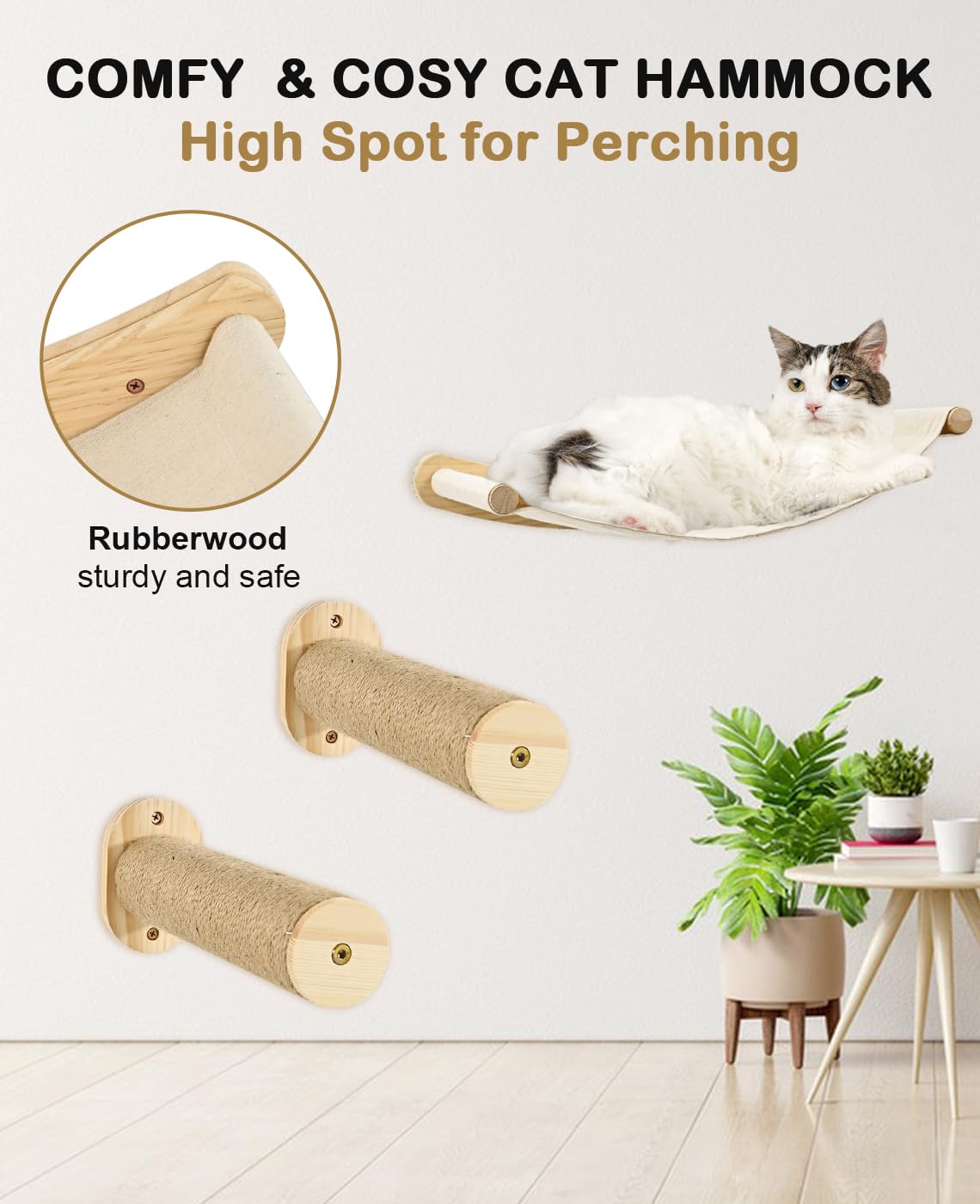 Wall-Mounted Cat Hammock with Steps - Climbing & Sleeping Shelf for Indoor Cats - Perfect for Play & Rest