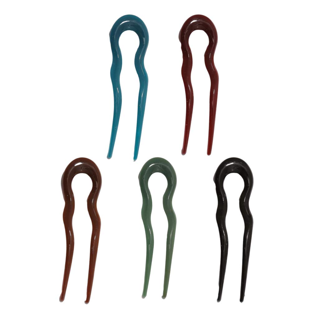 FRCOLOR 5-Piece French Hair Fork Set - Celluloid Chignon Hair Pins, U-Shaped Hairpins for Updos, Braids & Buns | Vintage Hair Accessories for Women (Wedding, Prom, Daily Styling)