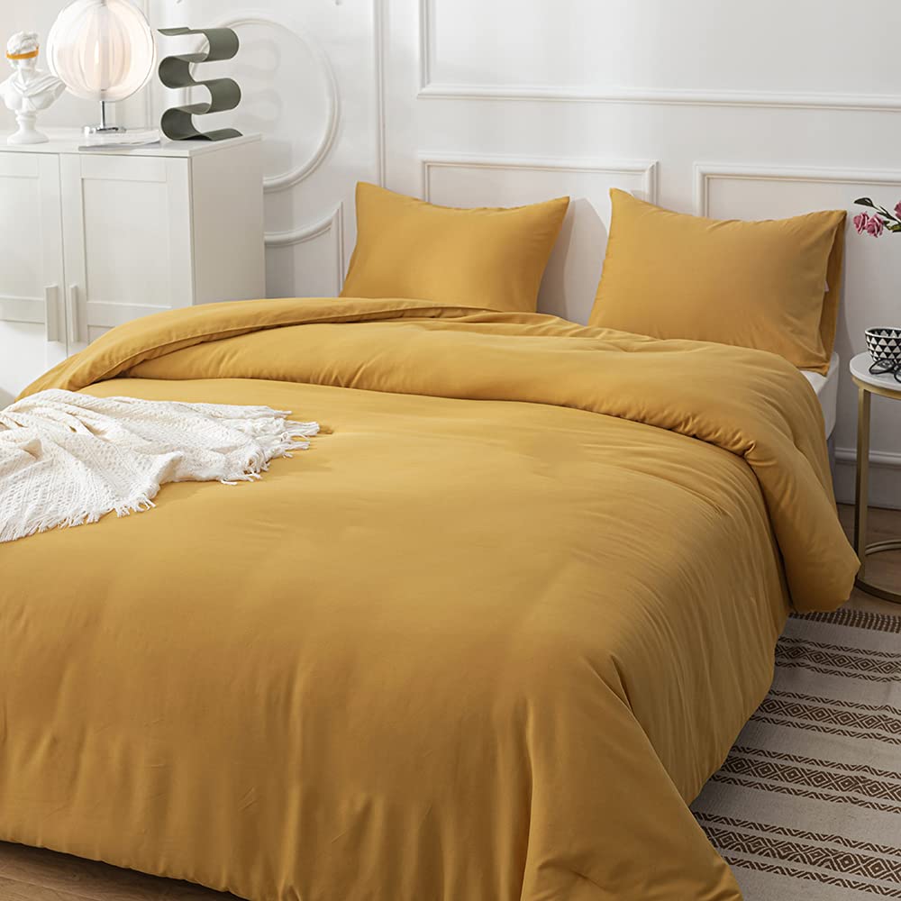 CLOTHKNOW Mustard Yellow California King Comforter Set - 3 Piece Soft Turmeric Bedding with 2 Pillowcases | Cozy Luxury Bedroom Decor for Master Suite & Guest Room