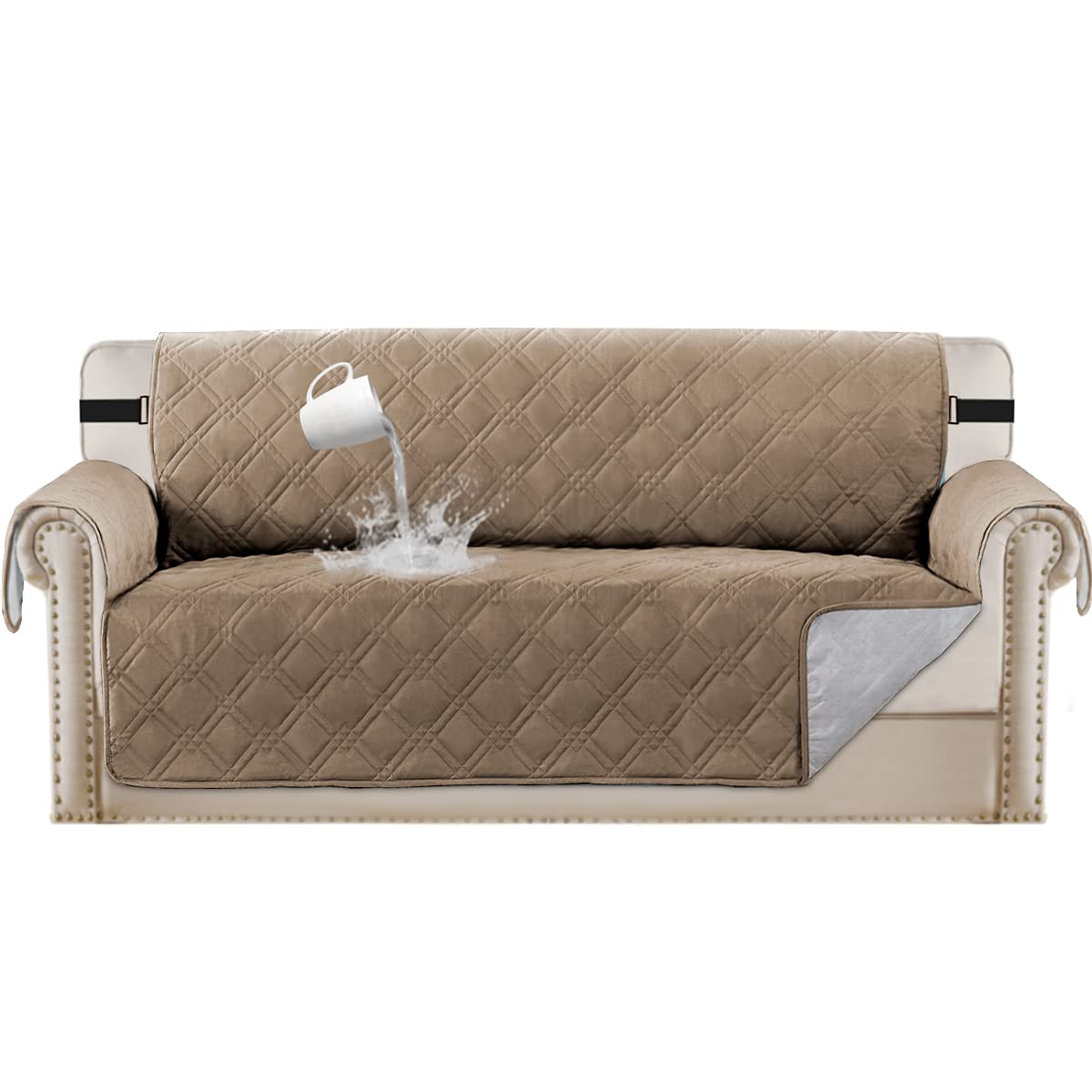 100% Waterproof Pet Couch Cover - Non-Slip Sofa Protector for Dogs & Cats - Taupe Furniture Slipcover Fits 68