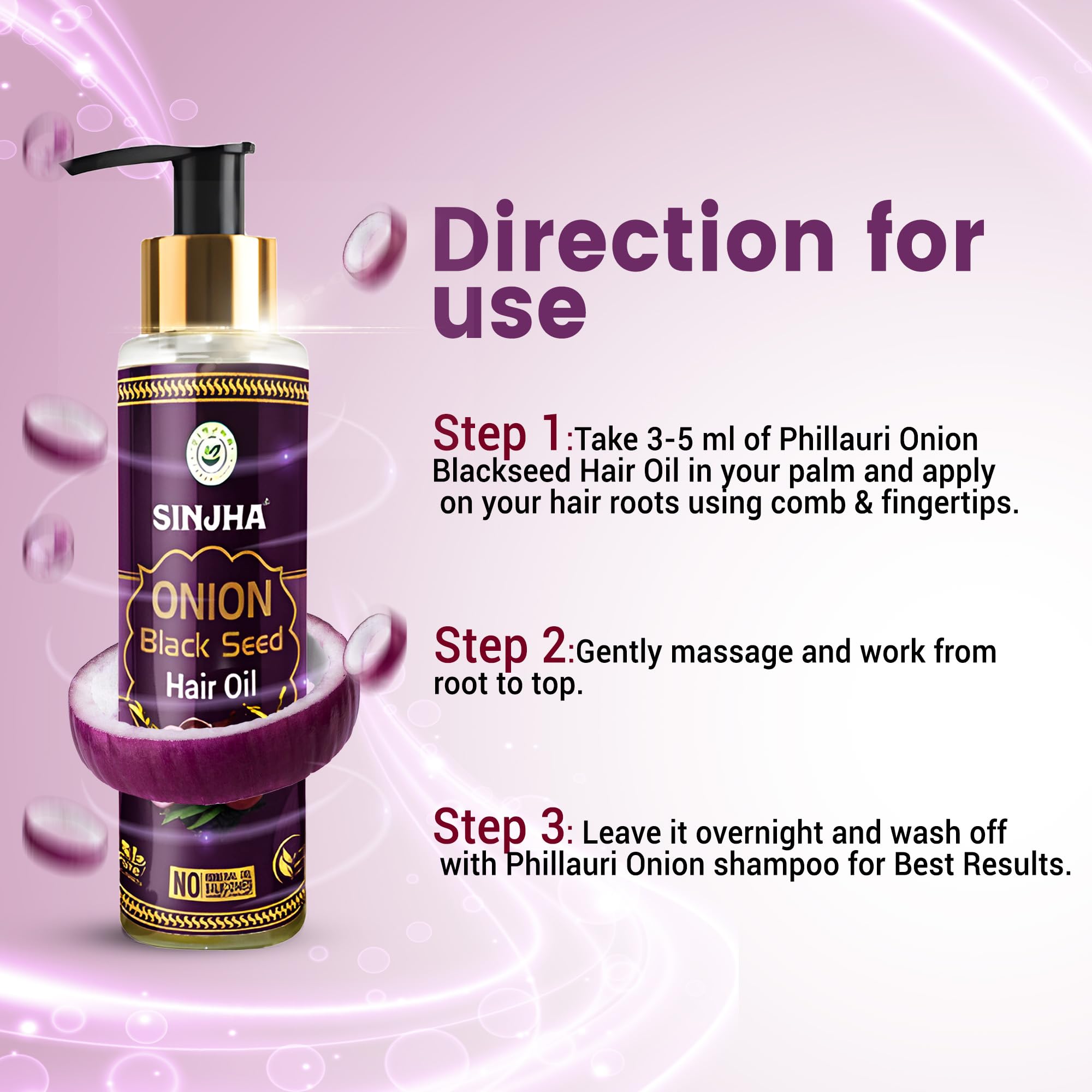 Sinjha Onion Black Seed Hair Oil 100ml - Natural Hair Growth Treatment for Thinning Hair & Hair Loss Control | Perfect for Daily Scalp Massage & Damaged Hair Repair