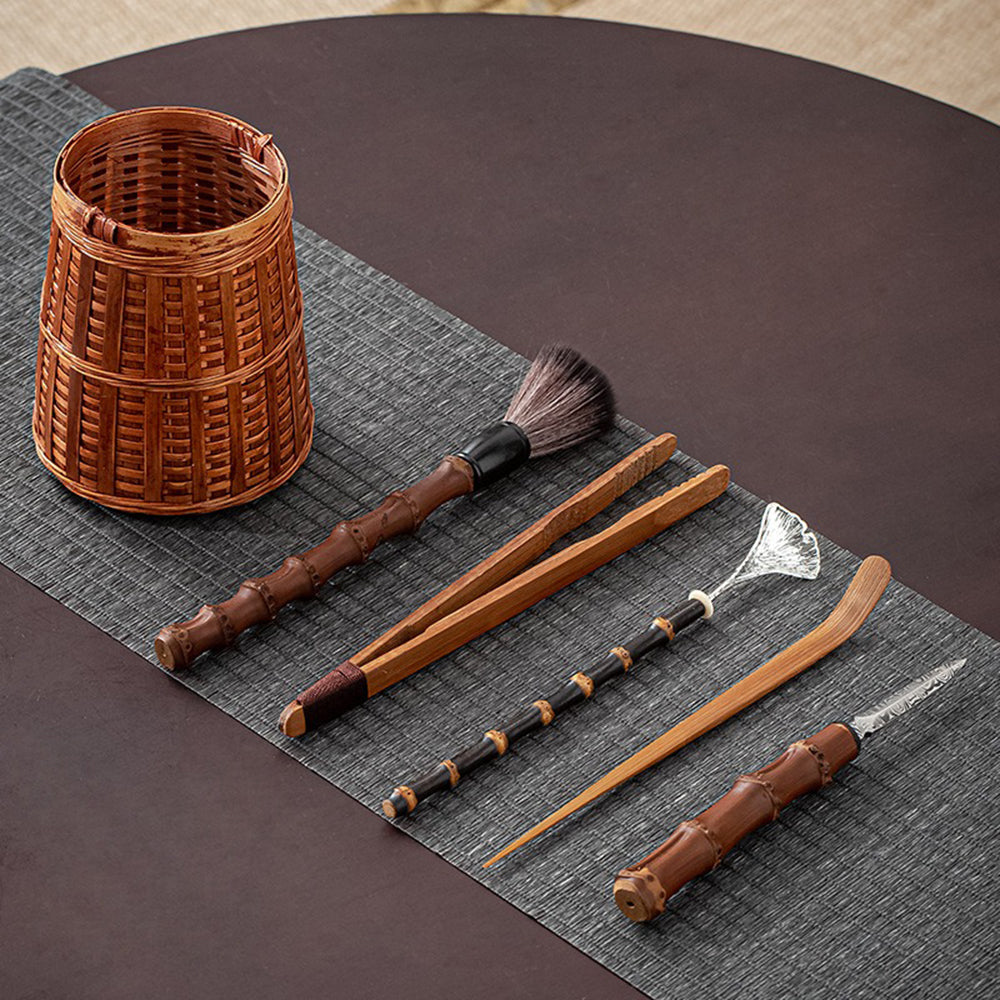 Premium Bamboo Tea Set with Woven Holder - Eco-Friendly Tea Accessories for Matcha, Loose Leaf & Herbal Tea | Perfect for Home, Office & Tea Ceremonies