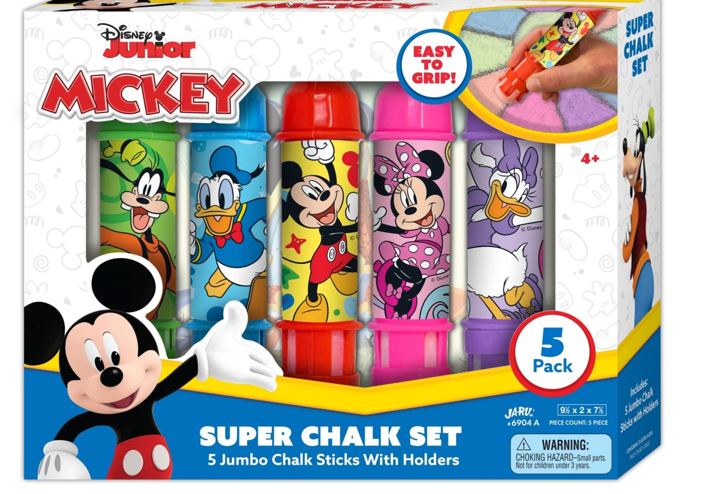 Disney Mickey Mouse Chalk Holder & Non-Toxic Jumbo Sidewalk Chalk Set (1 Pack) - Safe Outdoor Play Toys for Kids Boys & Girls - Perfect for Birthday Gifts, Driveway Art & Backyard Fun