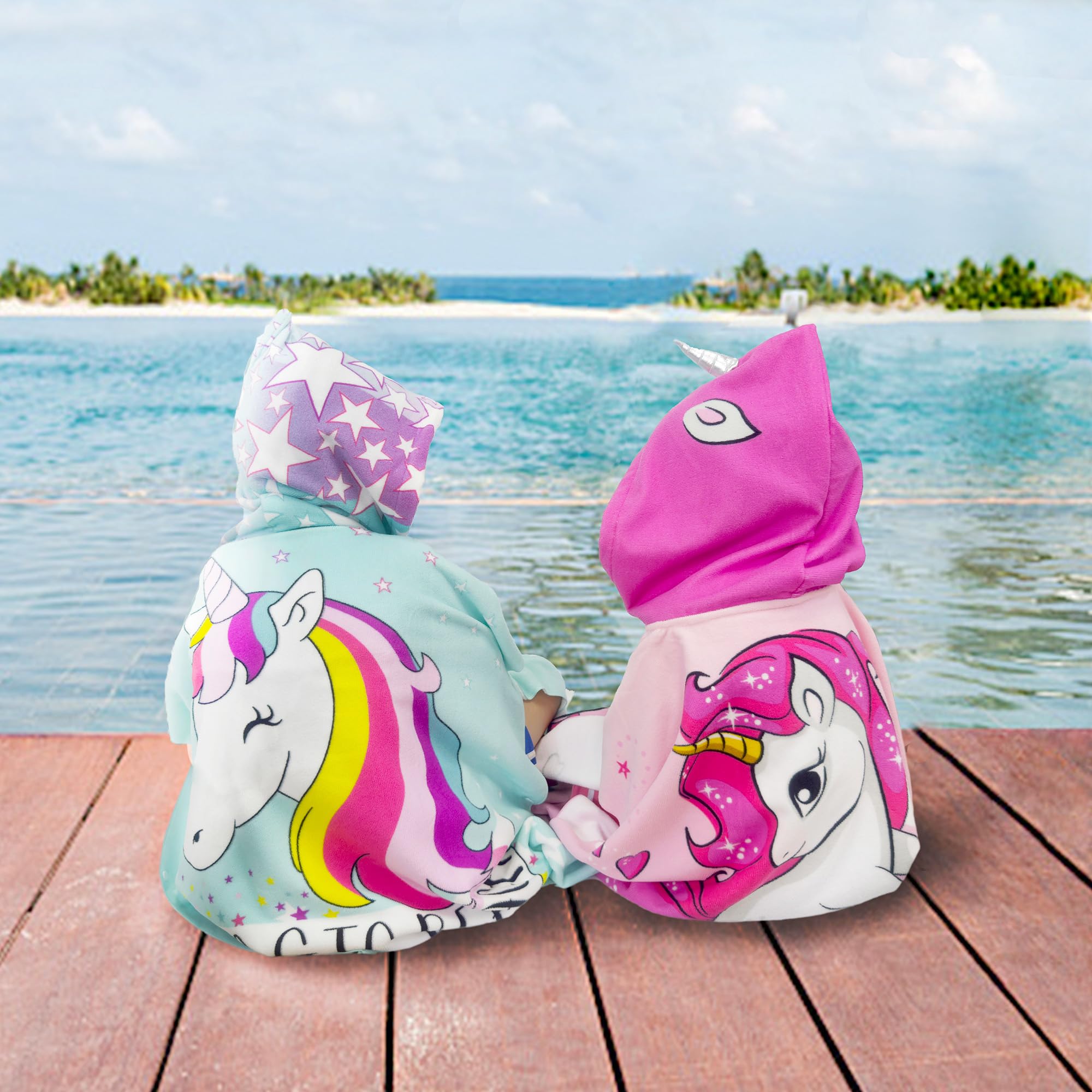 Unicorn Aqua Hooded Kids Beach Towels - Quick Dry Lightweight Soft Microfiber Poncho Towel 24x23 for Toddlers & Children Ages 1-6 | Swim Cover-ups for Boys & Girls | Perfect for Pool, Beach, Bath & Outdoor Activities