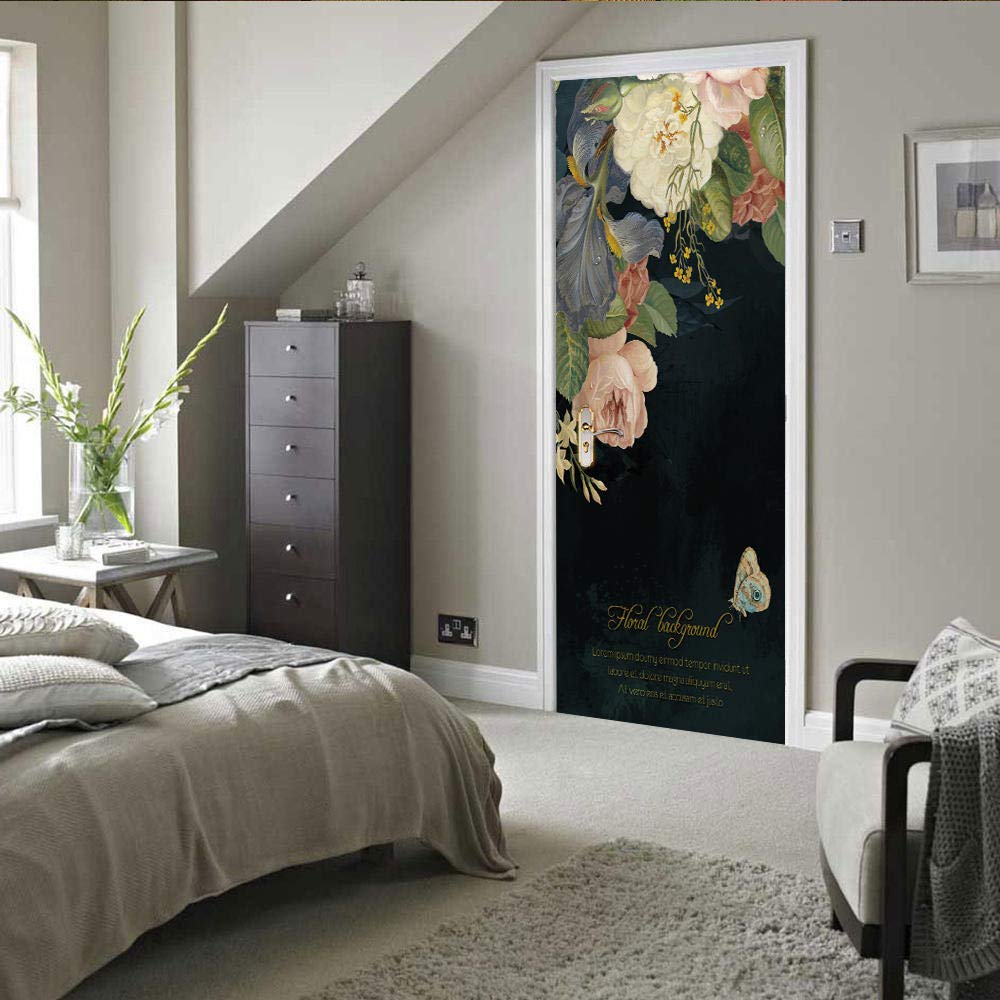 VIRANDA 3D Flower Door Mural Stickers - Peel and Stick Removable Vinyl Wall Decals, Waterproof Self-Adhesive Wallpaper for Home Decor (30.3x78.8 inch) - Perfect for Bedroom, Living Room, Office & Nursery Wall Art
