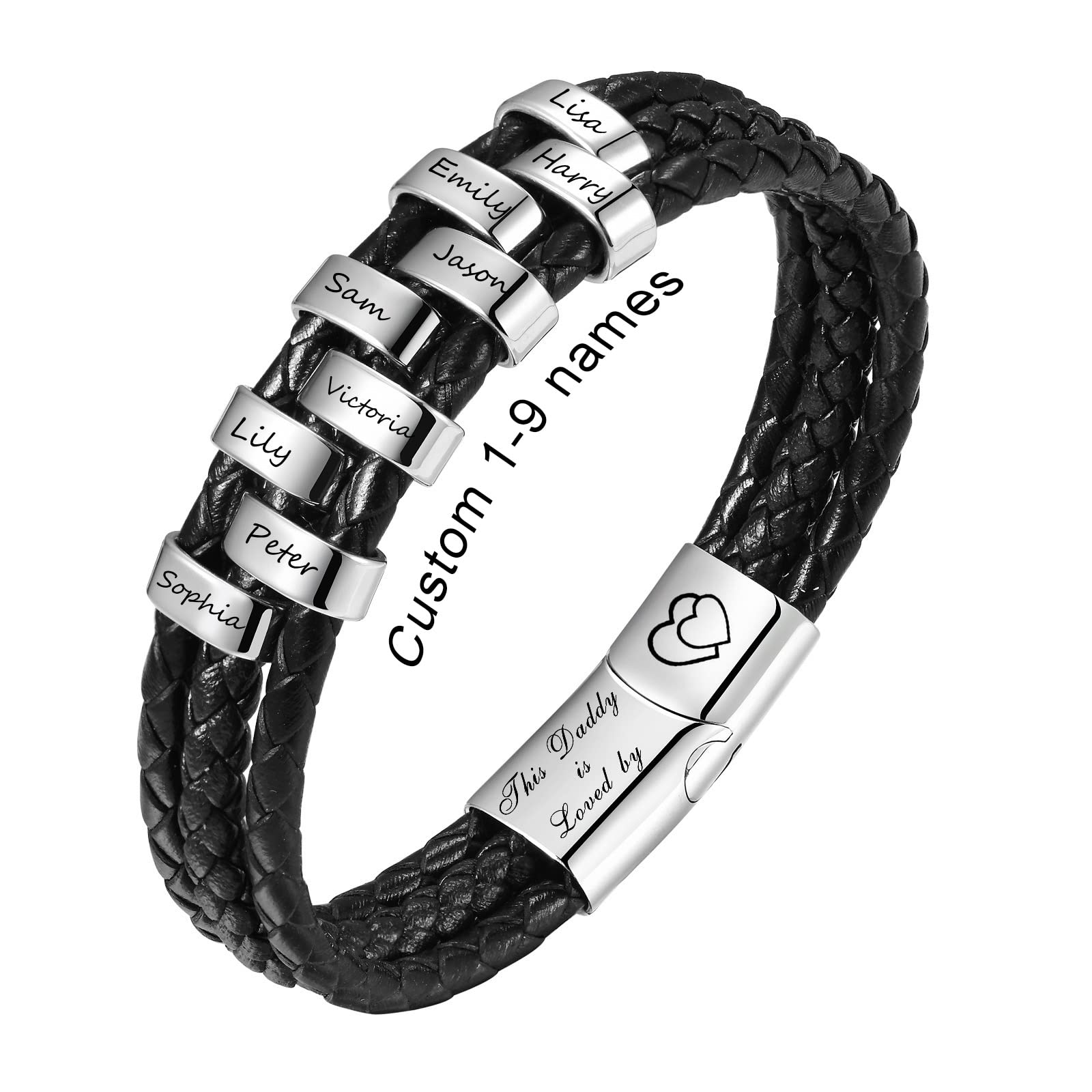 Personalized Leather Bracelets for Men - Custom Engraved Name Beads, Jewelry Box Included | Unique Gifts for Dad, Grandpa, Uncle | Perfect for Father's Day, Christmas, Thanksgiving & Special Occasions | Family, BFF & Couple Bracelets for Meaningful Gifting