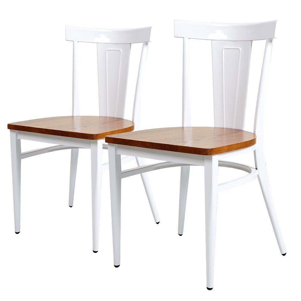 Heavy Duty Commercial Stackable Dining Chairs Set of 2 - 500lbs Capacity Wood Seat & Metal Frame Chairs for Restaurant, Kitchen, Home - Vintage White Fully Assembled - Perfect for Cafes, Banquets, and Dine-In Spaces