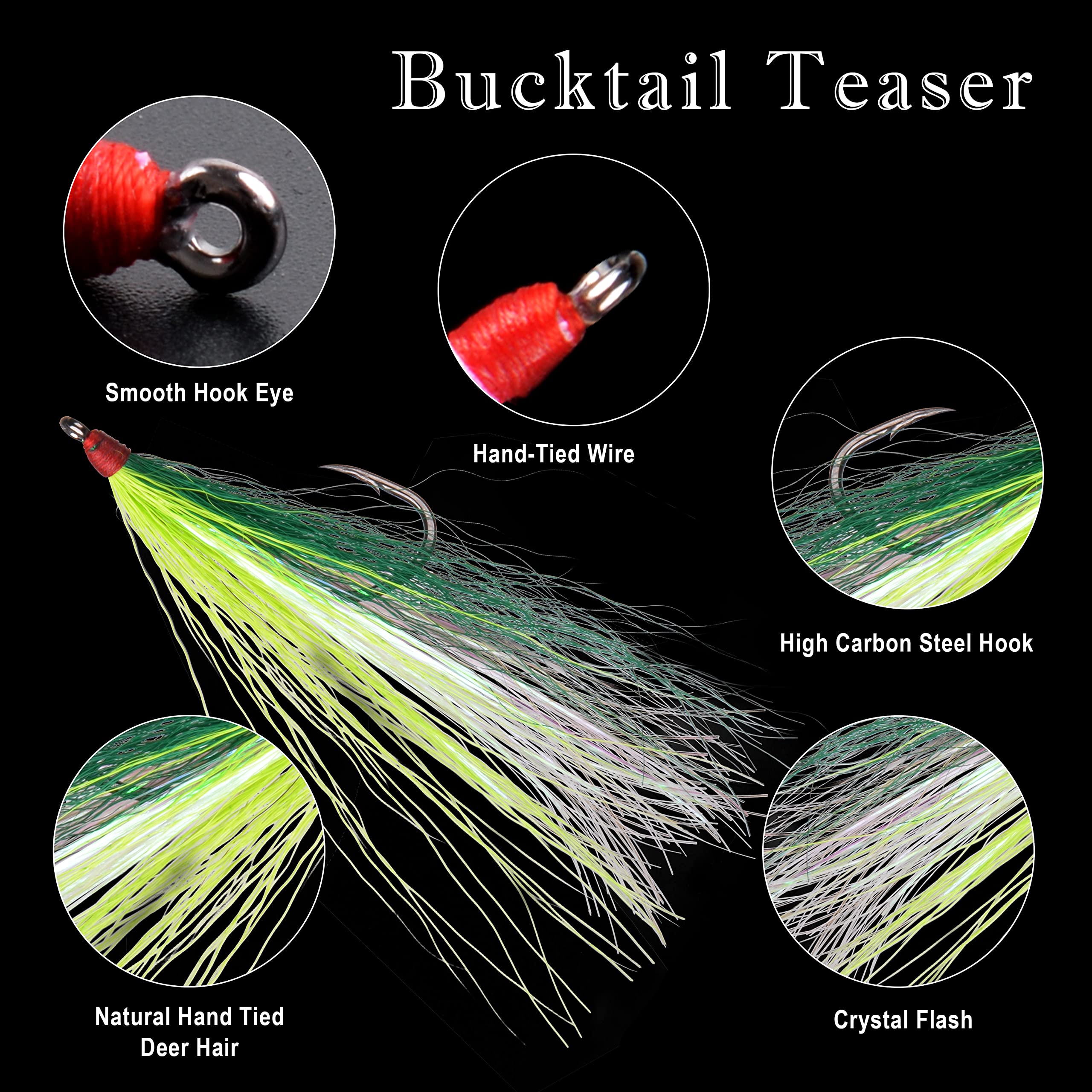 Bucktail Fishing Lures 5 Colors - Saltwater Flounder Rig for Salmon Trout Bass