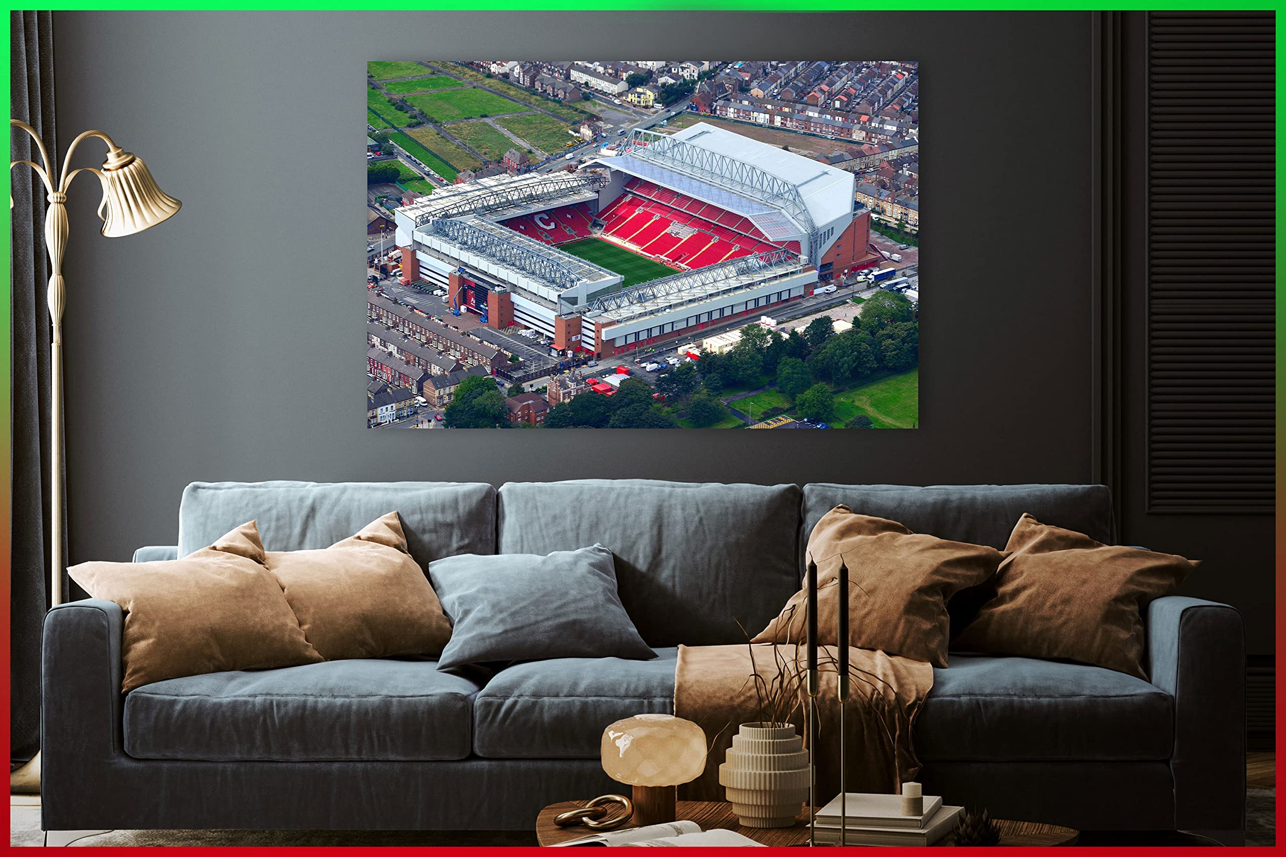 Anfield Stadium Canvas Wall Art - Framed Ready to Hang Liverpool FC Poster for Living Room, Kitchen, Bedroom & Office Decor (15x22 inches) - Perfect for Soccer Fans & Home Decoration