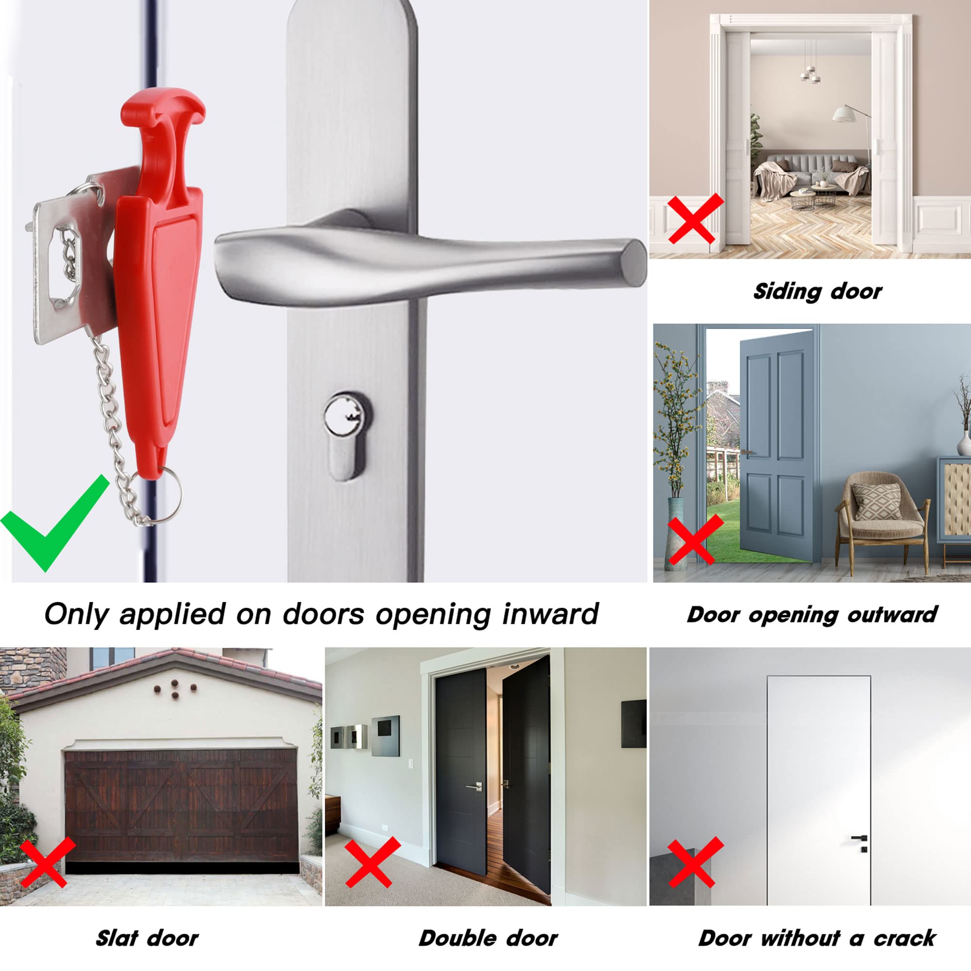 Upgrade Portable Door Lock - Home & Travel Security Lock for Hotels, Apartments, College Dorms - Extra Safety & Privacy Protection - Ideal for Traveling, Vacation Rentals & Student Housing