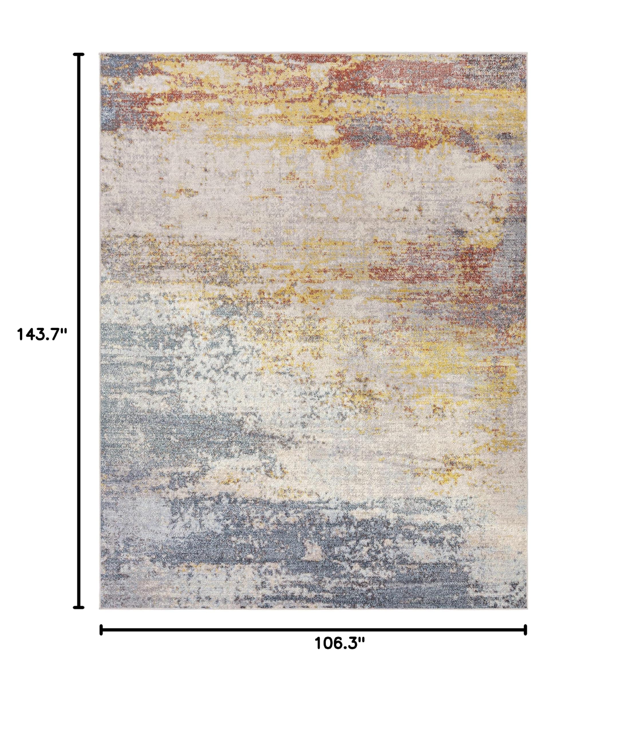 Hauteloom Alexandra Modern Area Rug for Living Room & Bedroom - Soft Gray, Beige, Red - 8'10
