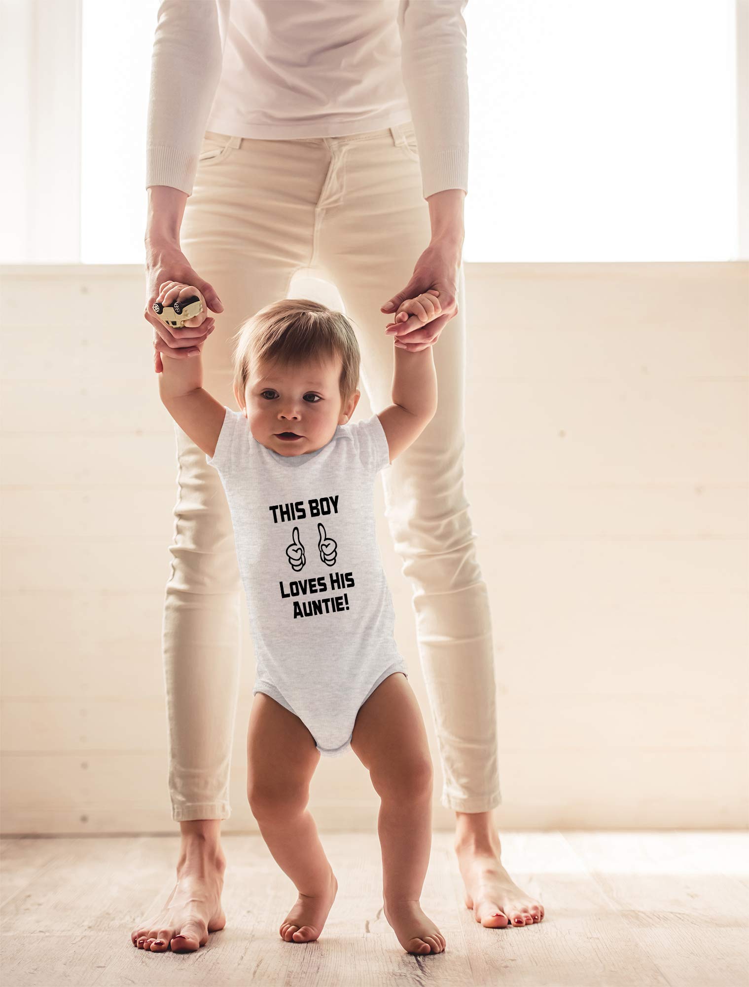 Funny Newborn Bodysuit Outfits for Boys - Cute 'This Boy Loves His Auntie' Baby Clothes - Perfect for Family Photos, Baby Showers & Special Occasions