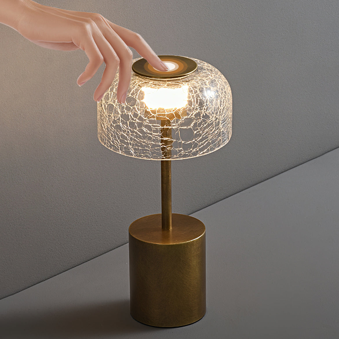 Rechargeable Crackle Glass Table Lamp with Built-in Battery - Perfect for Bedroom Nightstand, Living Room, and Office Desk Lighting
