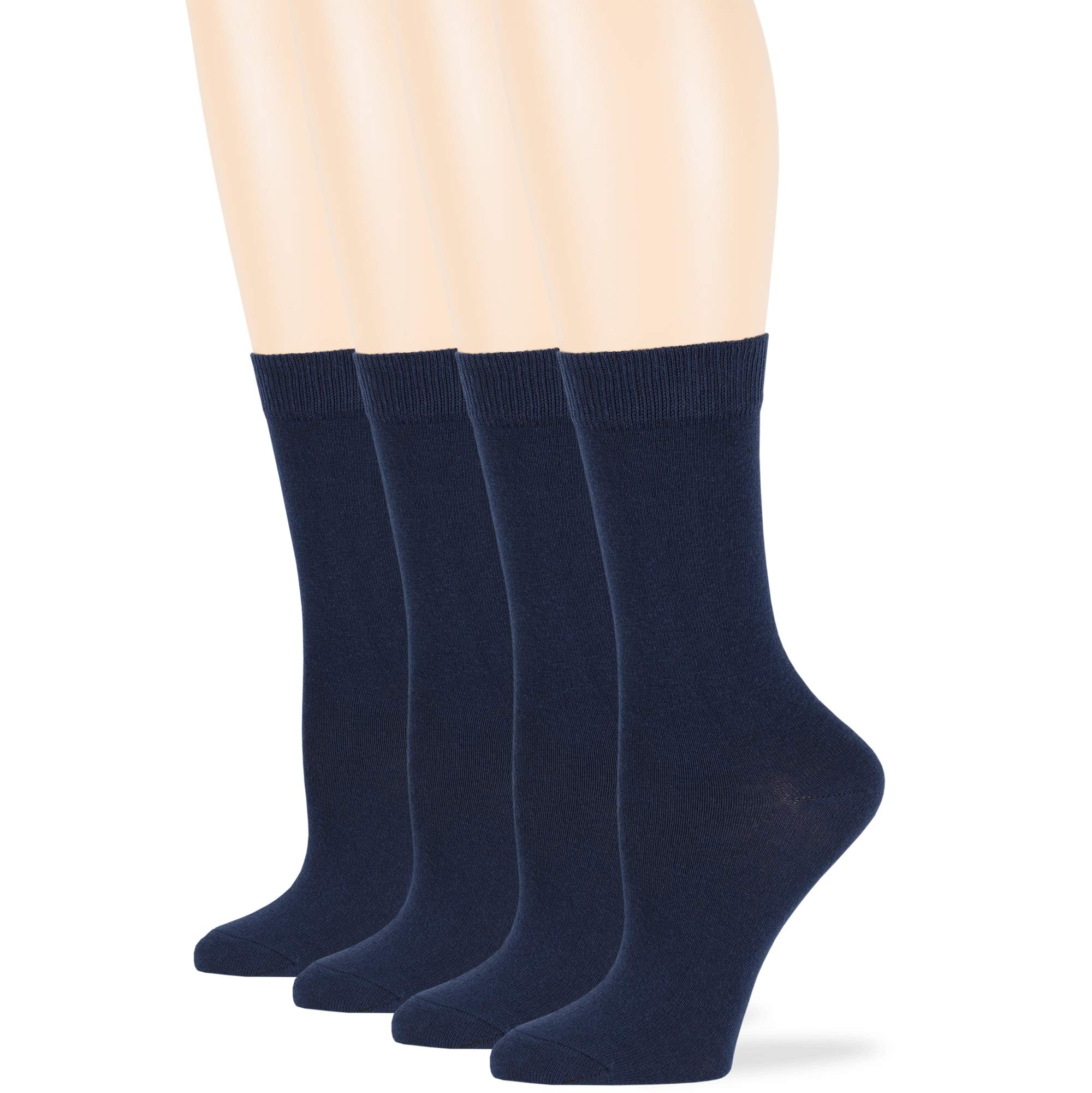 7BigStars Women's Cotton Crew Socks 4-Pack - Soft Breathable Casual Dress Socks in Black, Brown, Blue, Grey, Beige, Khaki & Olive Green - Perfect for Work, Office & Everyday Wear (Size L/M)