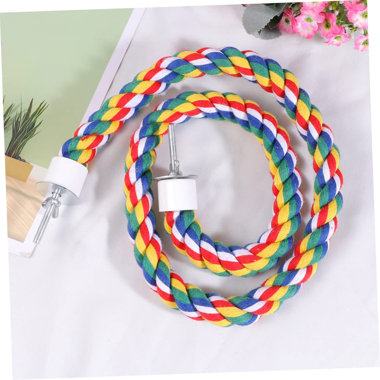 iplusmile 31.4inch Spiral Bird Rope Perch - Natural Cotton Parrot Swing Toy for Cockatiels, Budgies & Small Birds | Cage Accessories for Climbing, Playing & Exercising (80CM/31.4inch) - Perfect for Bird Cage Enrichment & Mental Stimulation