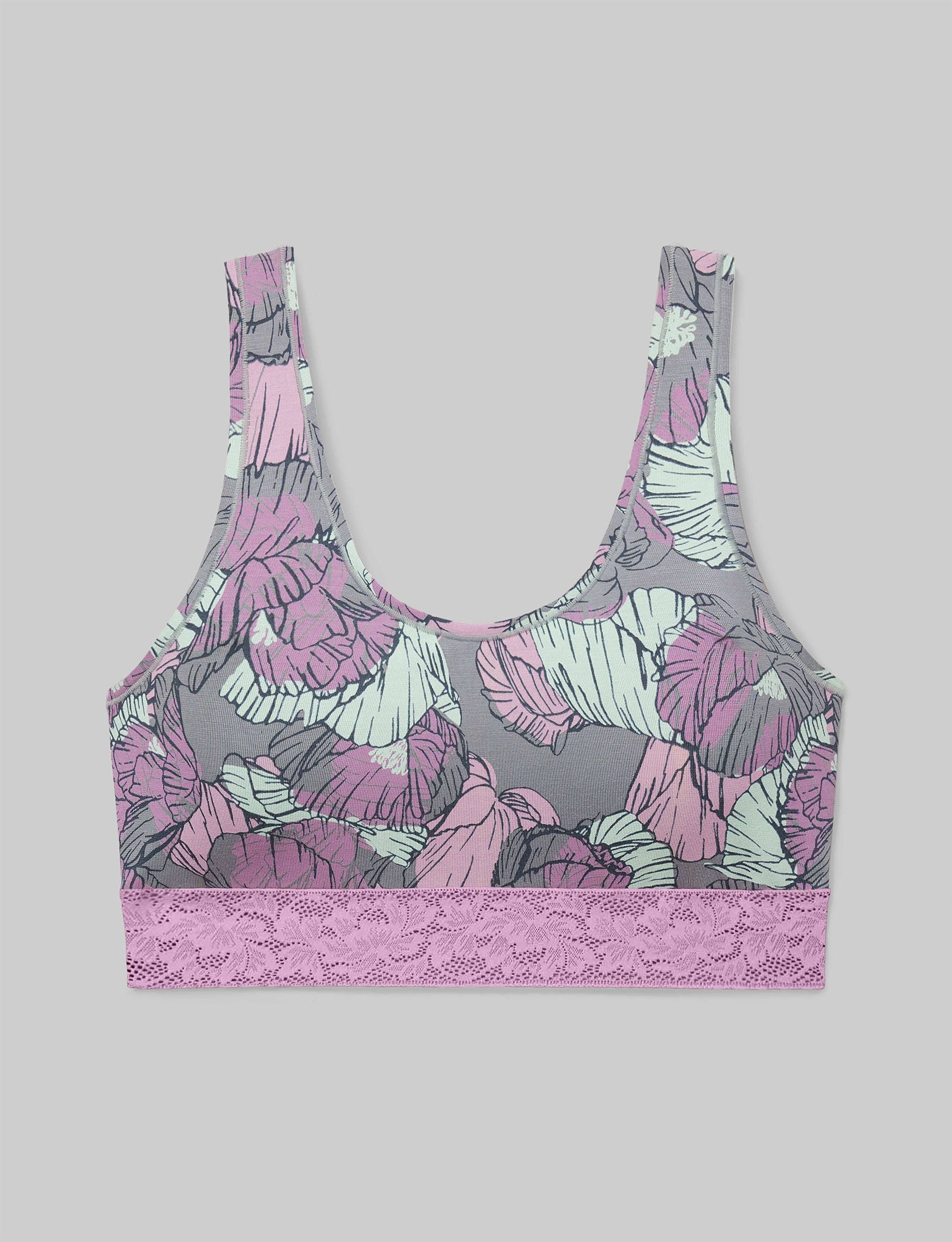 Second Skin Scoop Bralette with Lace Band - Comfortable Wireless Bra for Everyday Wear, Yoga & Lounge