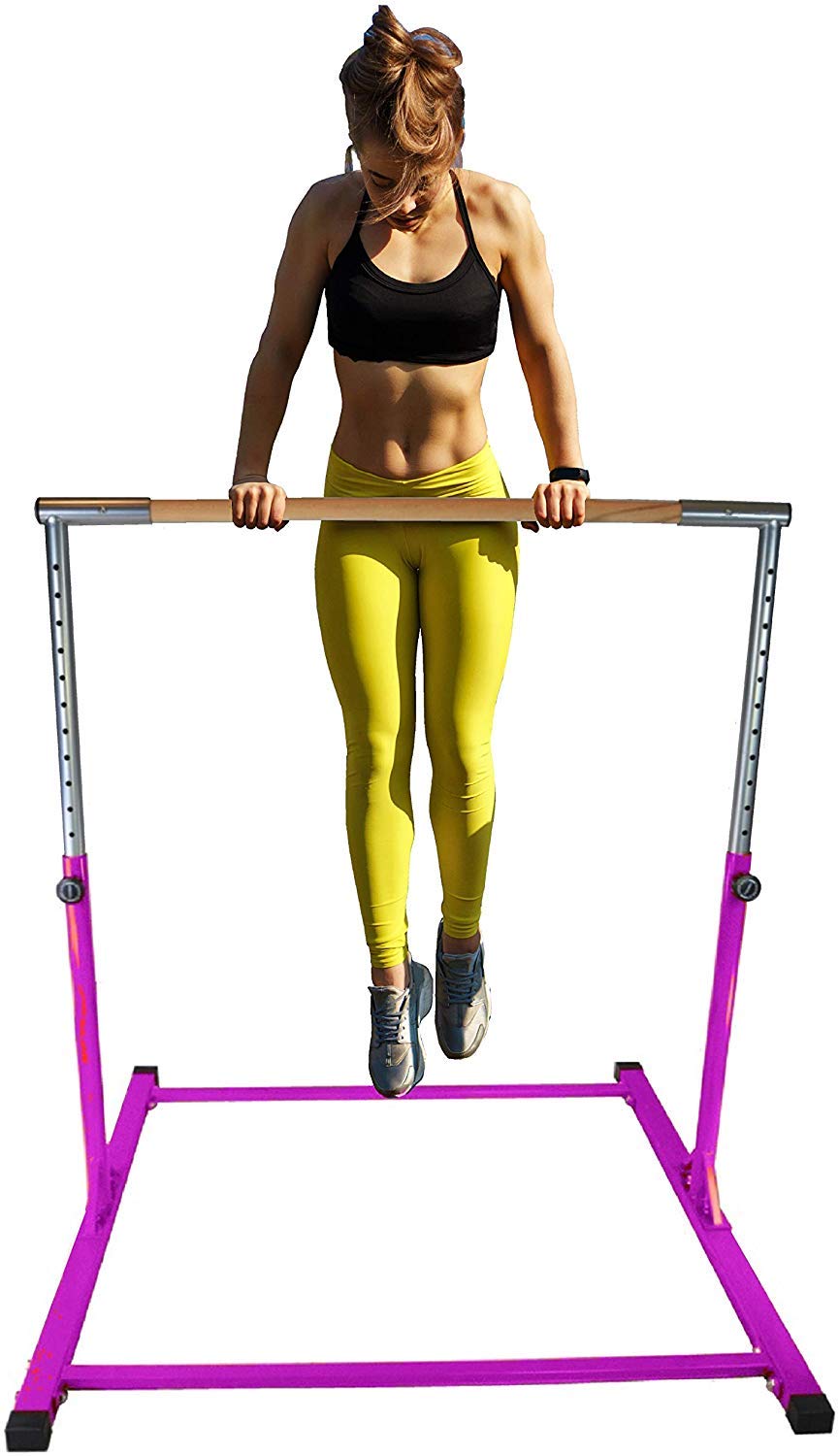 Professional Adjustable Kip Bar Jungle Gym - 3 to 5 FT Height Expandable Horizontal Gymnastics Bar for Junior Training (Purple) - Perfect for Home Gyms, Backyard Play & Kids Fitness Development