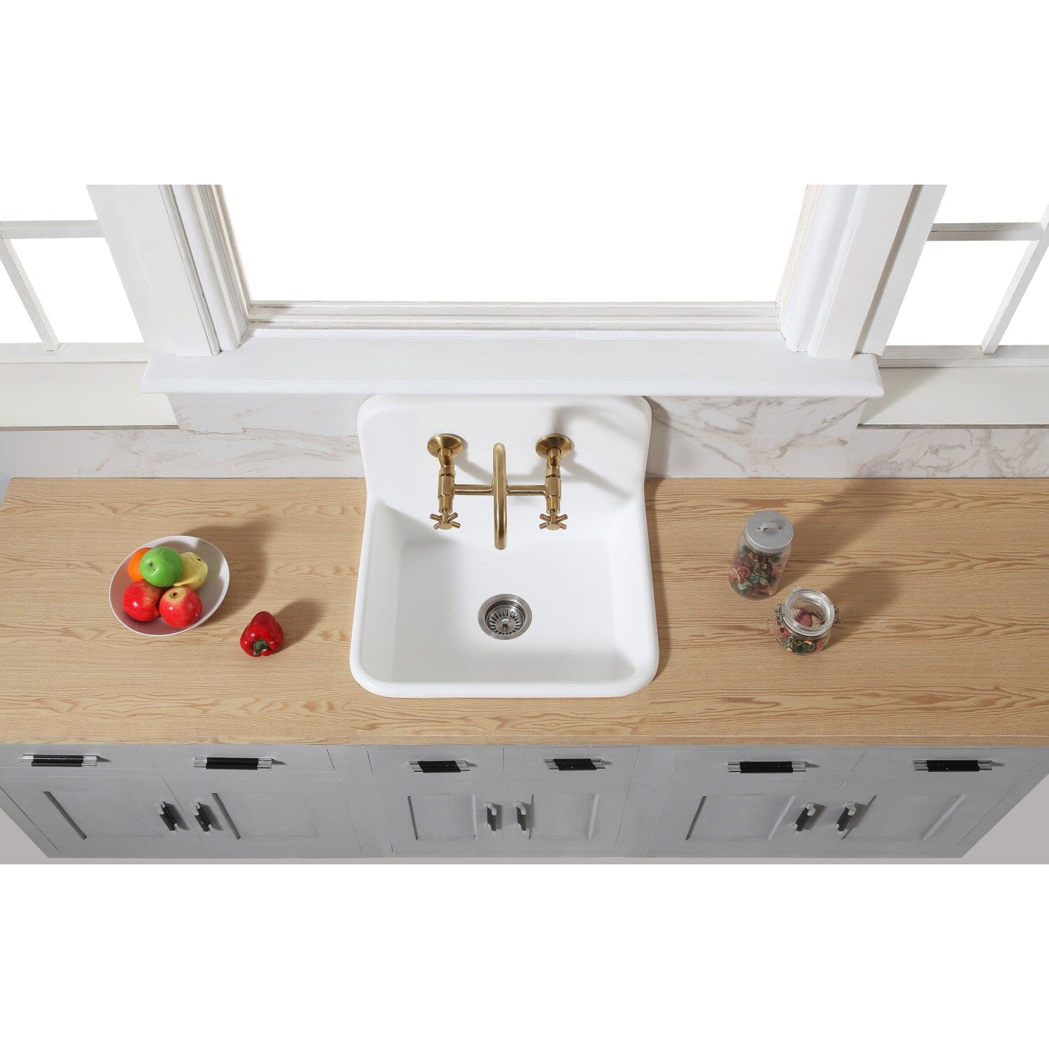 Arcticstone 24 Inch White Solid Surface Single Bowl Top Mount Kitchen Sink with Backsplash & Strainer - Durable & Stylish for Modern Kitchens, Easy to Clean & Resistant to Stains