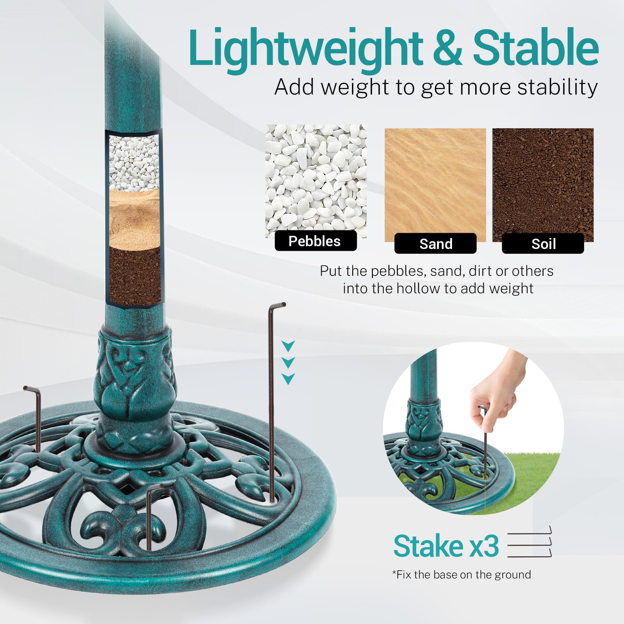 28 Inch Solar Powered Fountain Bird Bath - Antique Polyresin Standing Birdbath for Outdoor Garden Decor, Green - Perfect for Attracting Birds to Your Backyard or Patio