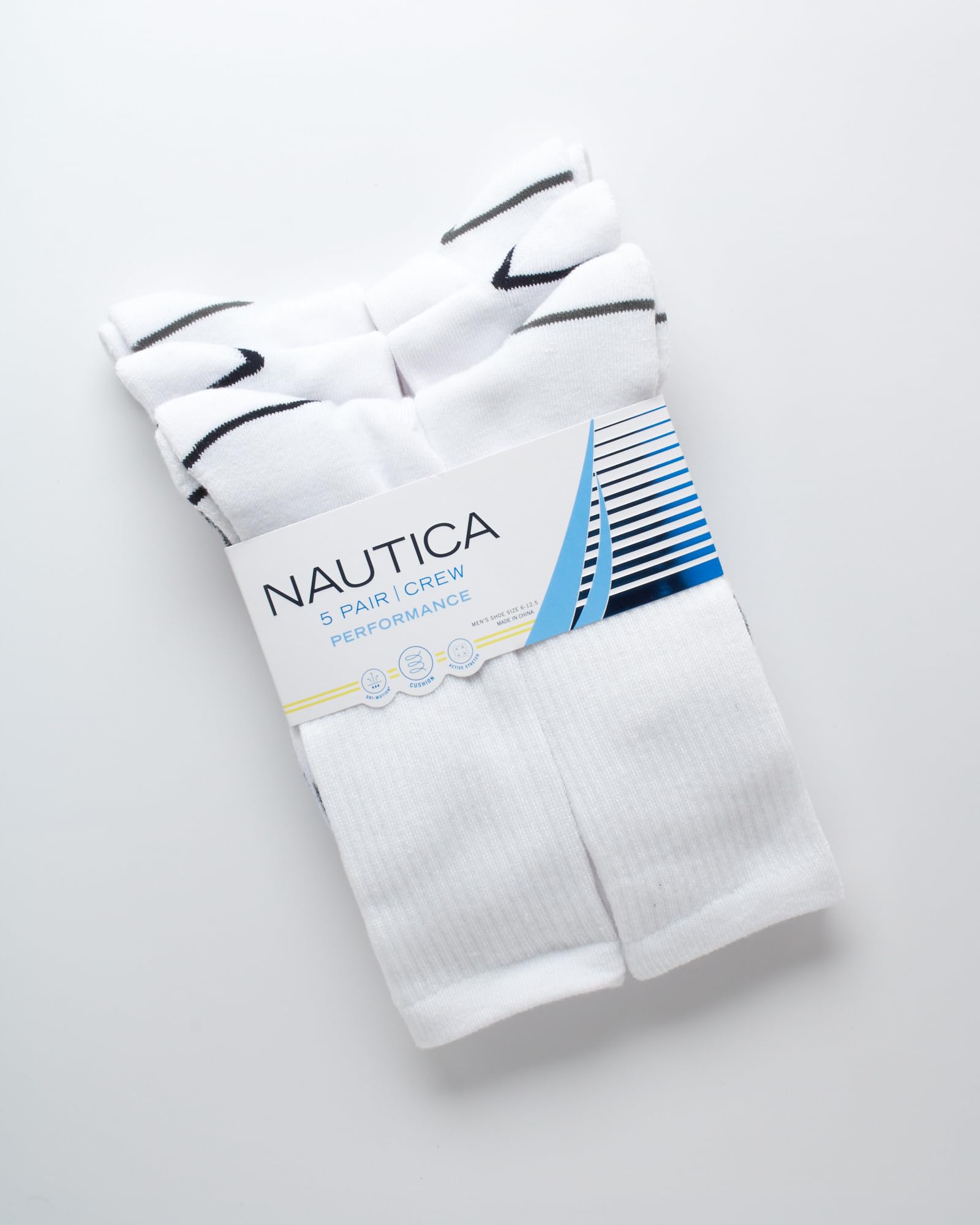 Nautica Men's Athletic Crew Socks - 5 Pack Cushioned Performance Socks for Running, Gym & Everyday Comfort