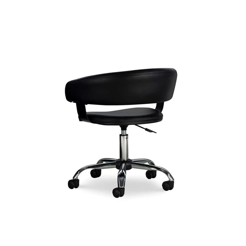 BOWERY HILL Black & Chrome Adjustable Height Gas Lift Office Chair - Faux Leather & Metal Swivel Rolling Desk Chair for Home, Office, Gaming & Study