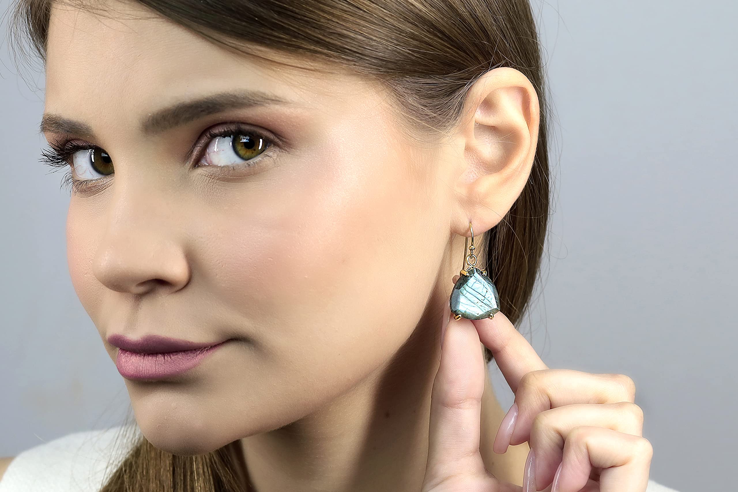 Labradorite Triangle Dangle Earrings - Gold Hook Earrings with Semiprecious Stones - Enchanting Unique Jewelry for Women - Perfect for Parties, Weddings & Everyday Wear
