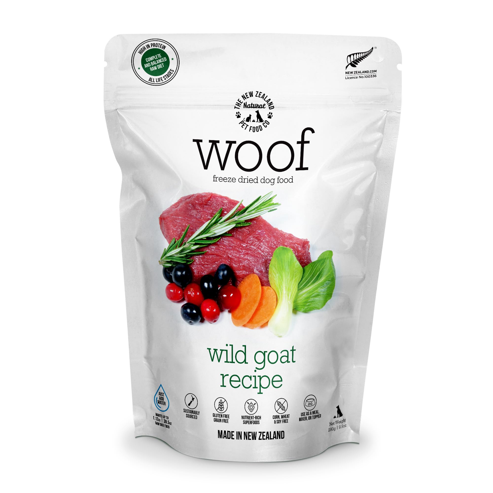WOOF Wild Goat Freeze Dried Raw Dog Food - High Protein Natural Limited Ingredient Recipe (9.9oz) | Perfect as Dog Food Mixer, Topper or Healthy Treat for Active Dogs
