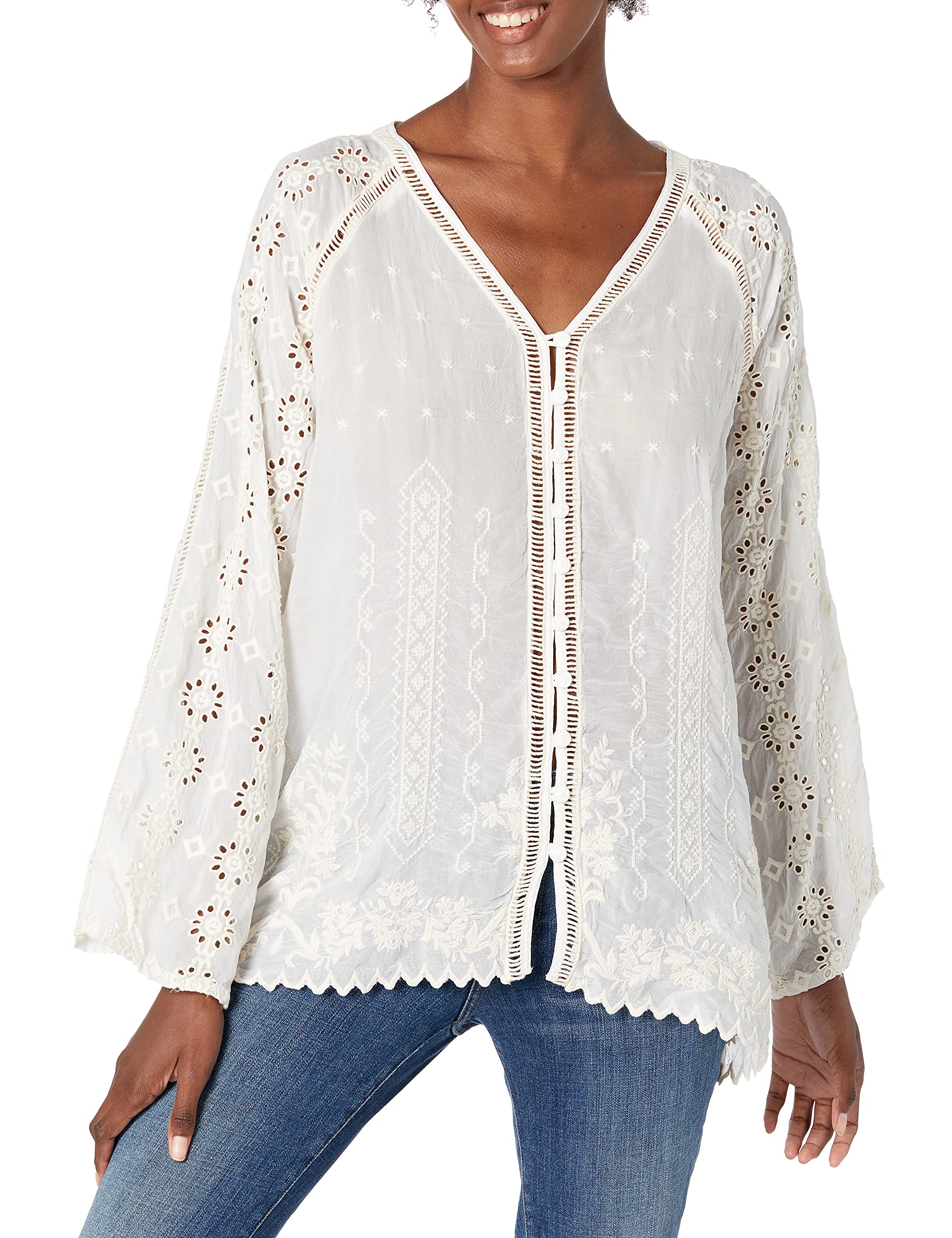 Johnny Was Women's Bohemian Floral Print Blouse - Elegant Long Sleeve Tunic Top for Casual Wear, Office & Special Occasions