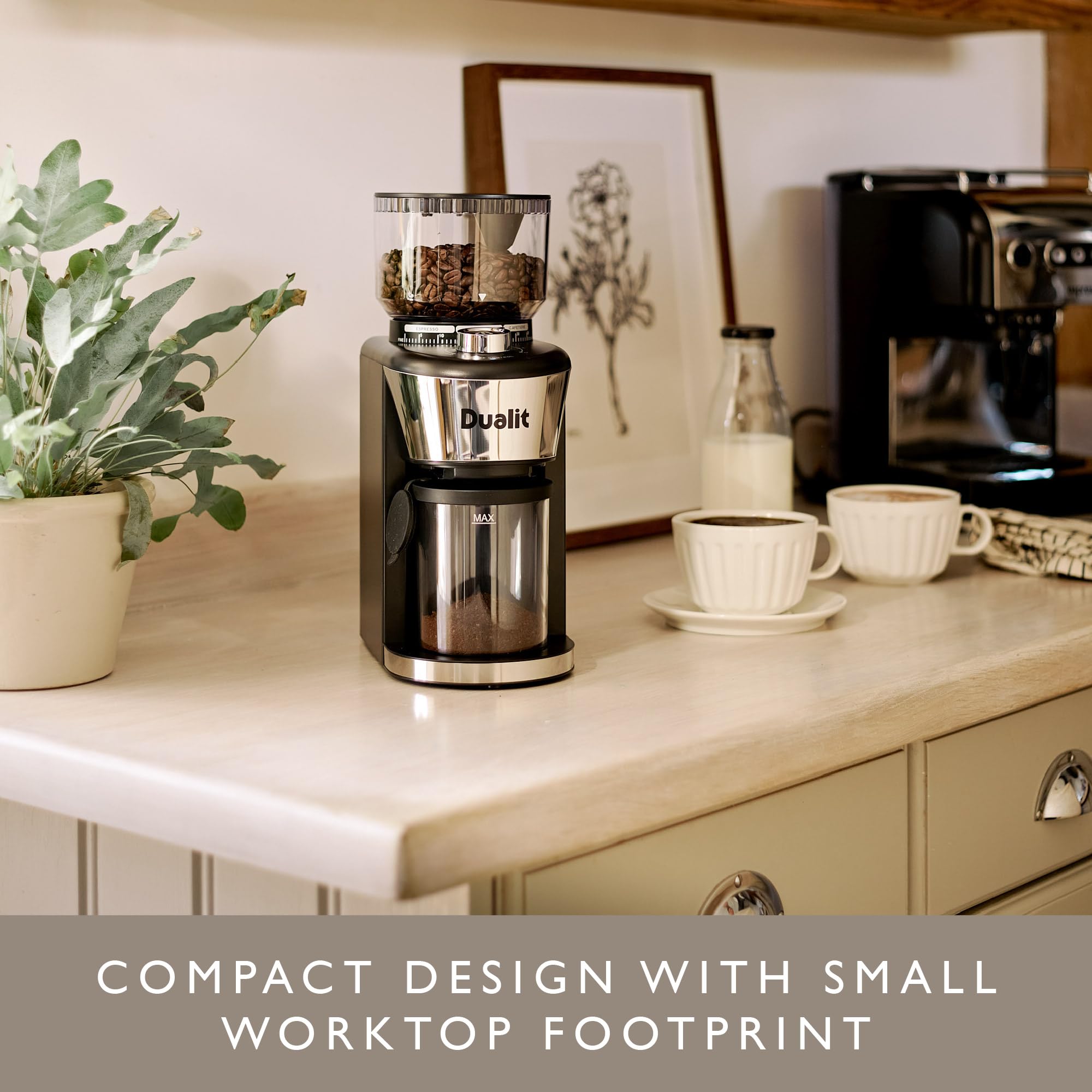Dualit Professional Burr Coffee Grinder - 35 Precise Grind Settings for Espresso to French Press - Adjustable Portion Control & Removable Stainless Steel Conical Burrs - Easy Clean Design with Safety Lock - Perfect for Home Baristas & Coffee Shops