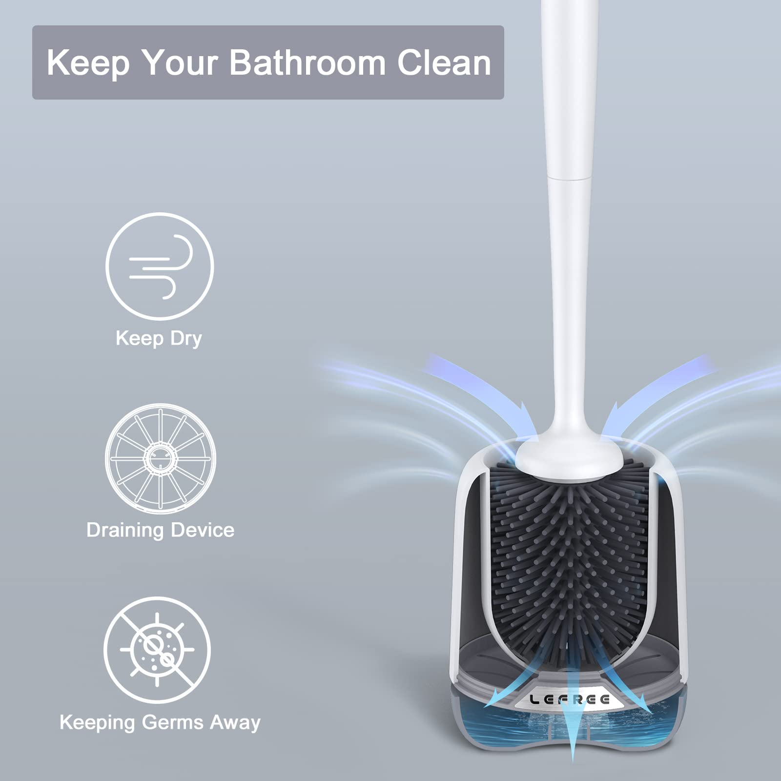 Lefree Silicone Toilet Brush Set with Holder - Wall Mount & Floor Standing for Bathroom Cleaning