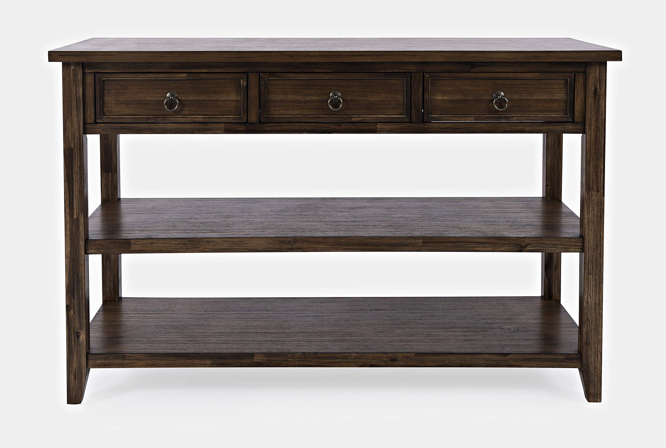 Jofran Inc. Bakersfield Sofa Table with 3 Drawers - Narrow Console Table for Living Room, Entryway & Behind Couch - Rustic Wood End Table with Storage for Small Spaces