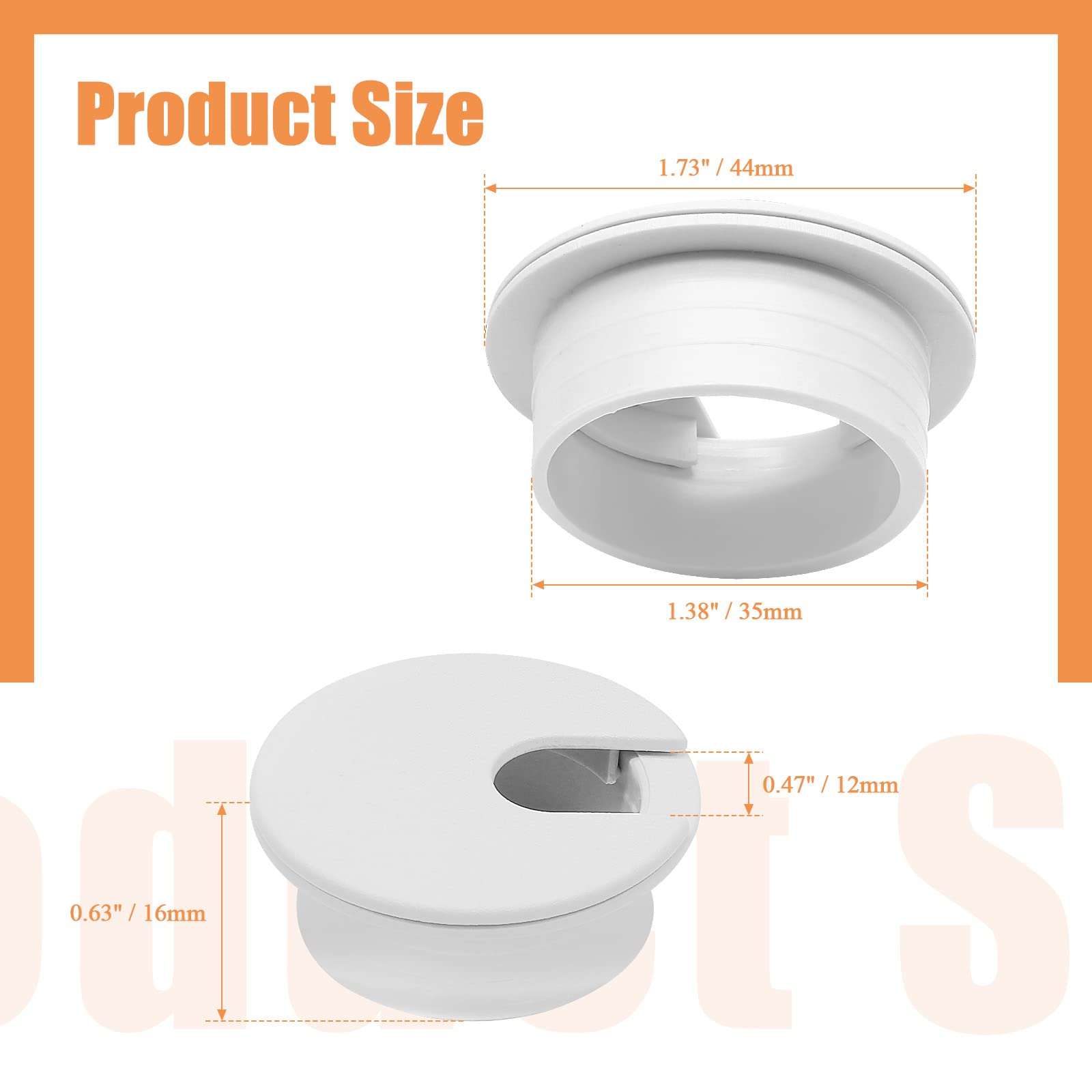 5-Pack White Desk Grommets (1 3⁄8 Inch/44mm) - Cable Hole Covers for Office PC & Computer Desk Wire Management - Perfect for Home Office, Gaming Setup & Workspace Organization