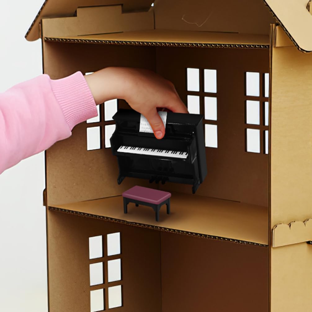 Miniature Piano & Stool Set for Dollhouse - 2 Piece Tiny Musical Instrument with Sheet Music - Perfect for Dollhouse Decor, Miniature Collectibles & DIY Craft Projects