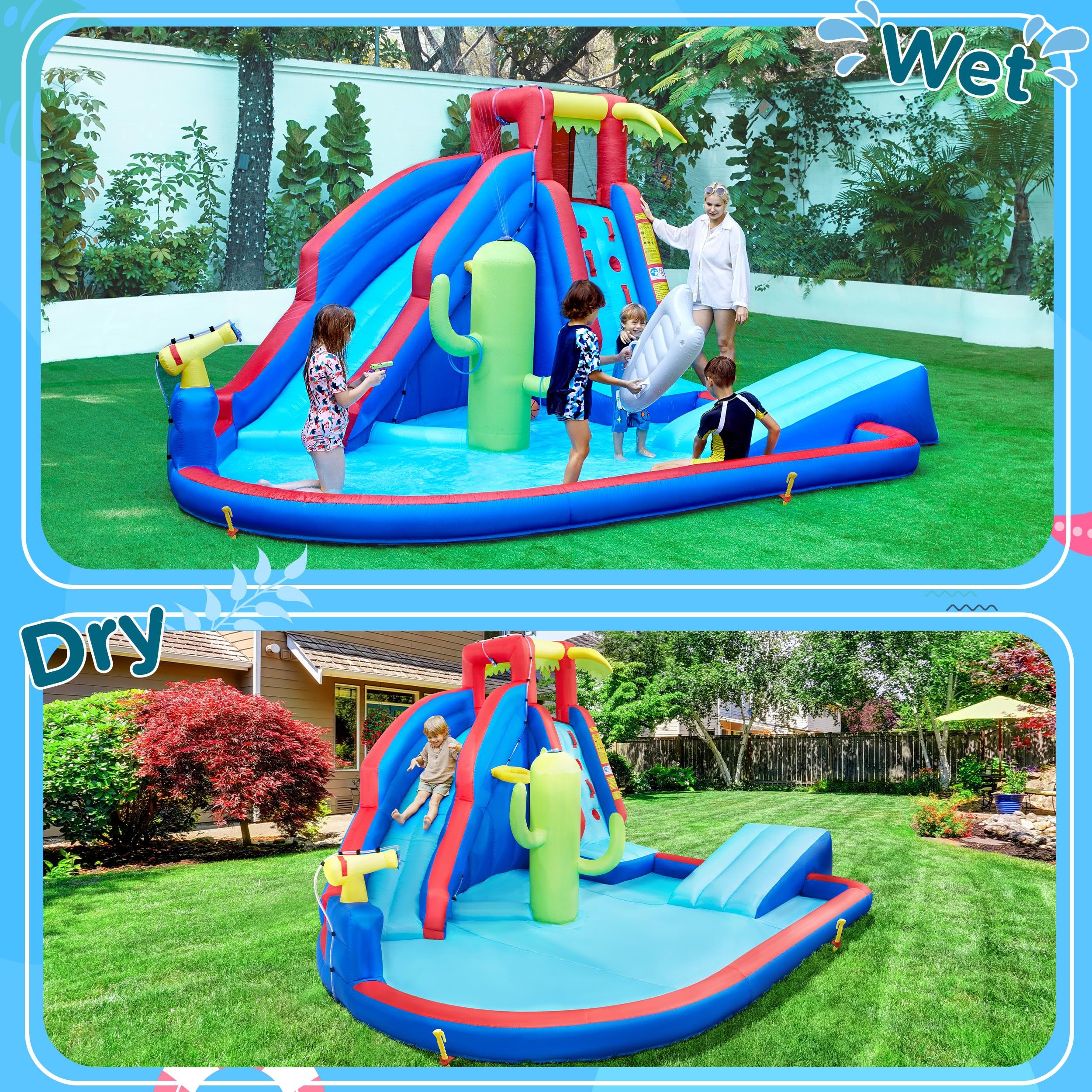 Yaheetech Inflatable Water Slide Park for Kids Ages 3-10 - Outdoor Bounce House with Splash Pool, Water Cannon, Basketball Hoop & Climbing Wall | Summer Backyard Water Play for Parties, Family Fun & Outdoor Activities