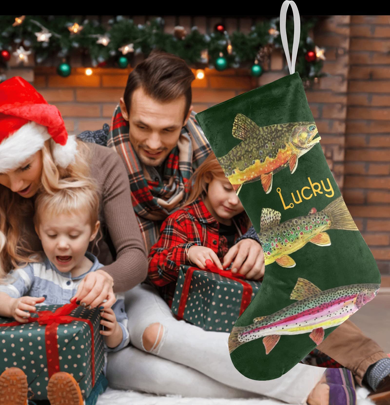 Custom Personalized Animal Fish Christmas Stockings with Name - Holiday Decor for Family, Kids & Pets - 17.52 x 7.87 Inch - Perfect for Fireplace Mantel, Gift Exchange & Festive Home Decor