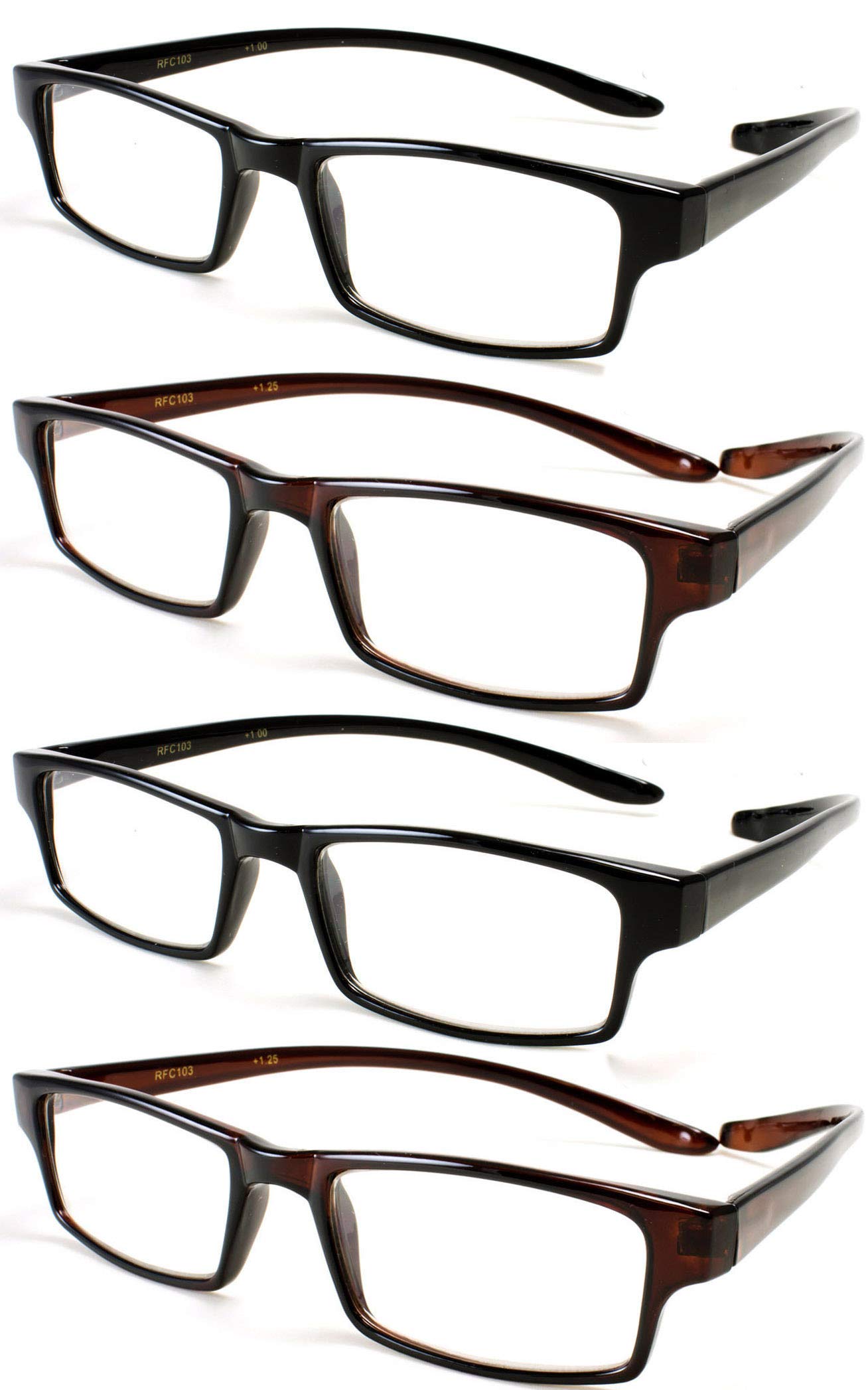 Geeky Wrap Around Reading Glasses - 4 Pairs Basic Comfortable Eyewear for Men & Women | Computer, Reading, Office, and Outdoor Use