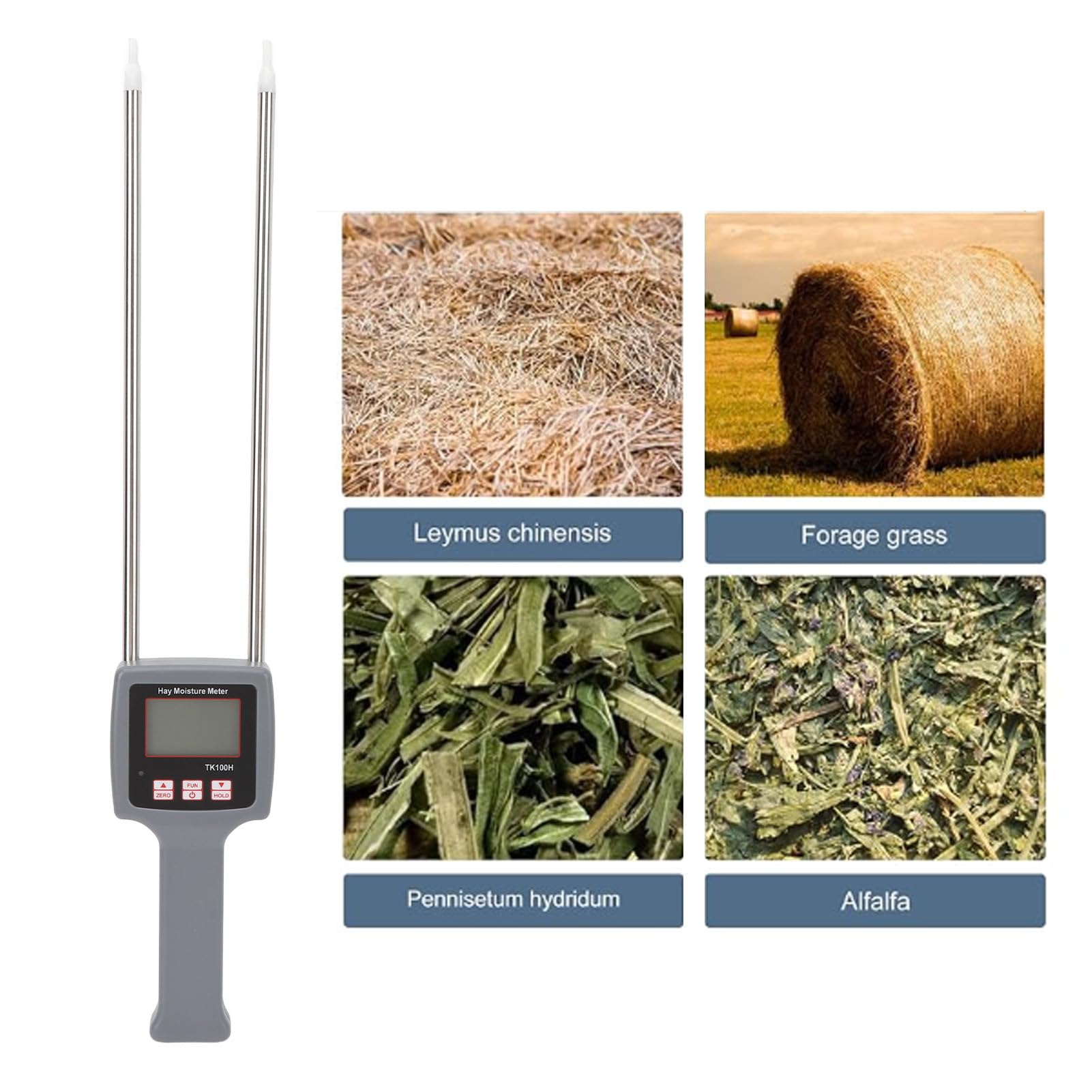 Digital Hay Moisture Meter with Probe - Portable Handheld Hay Humidity Tester for Cereal Straw, Bran, Forage Grass - Perfect for Alfalfa, Leymus Chinensis & Farm Feed Storage (Ideal for Agriculture, Livestock Farming & Hay Baling)