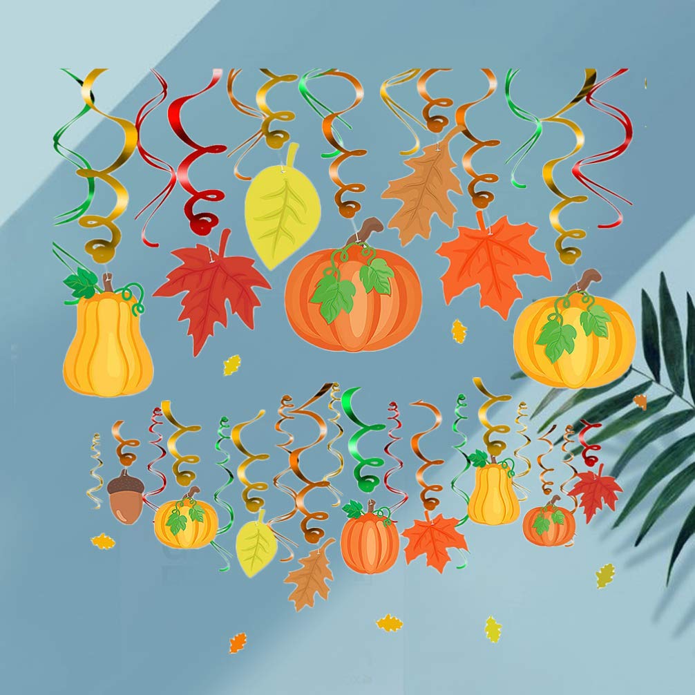 1 Set Fall Maple Swirl Party Decorations - Thanksgiving & Birthday Hanging Swirl Garland, Rotating Pumpkin Streamers for Party, Home, and Seasonal Decor