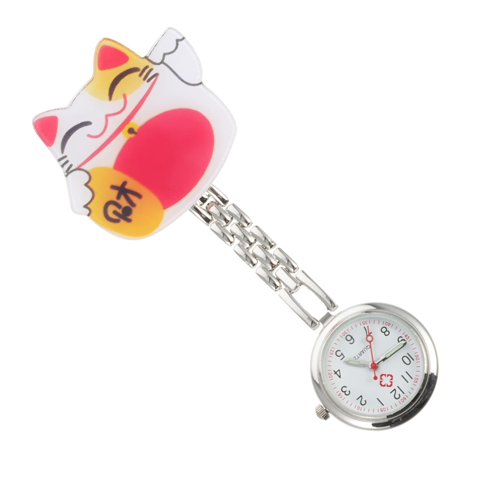 Cartoon Nurse Pocket Watch with Fortune Cat Clip - Gift for Medical Professionals & Students - Christmas Jewelry