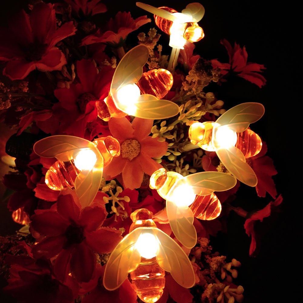 Bee String Lights - 19Ft 40 LED Battery Fairy Lights for Garden, Patio & Lawn Decor
