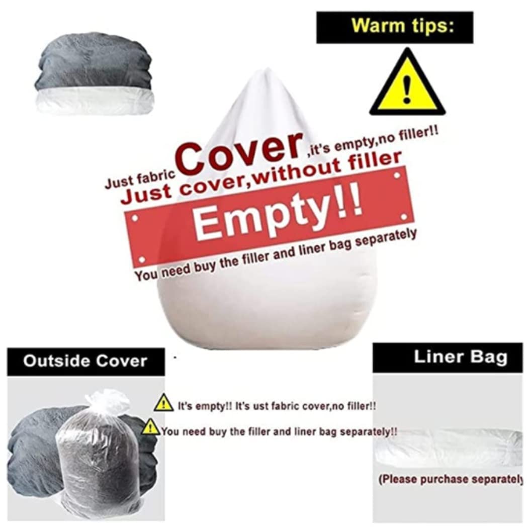 Ultra Soft Faux Fur Bean Bag Chair Cover for Kids, Teens & Adults - Giant Round Fluffy No Filler Cushion Cover - Perfect for Living Room, Bedroom & Dorm Decor - Cozy Sofa Bed Alternative for Relaxing & Lounging