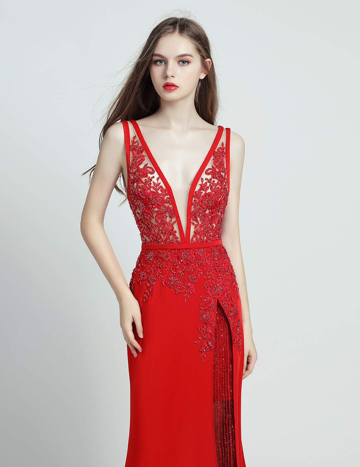 Sarahbridal Women's V-Neck Prom Dresses Long 2022 Applique Satin Formal Evening Ball Gowns for Homecoming, Wedding Guest & Special Occasions