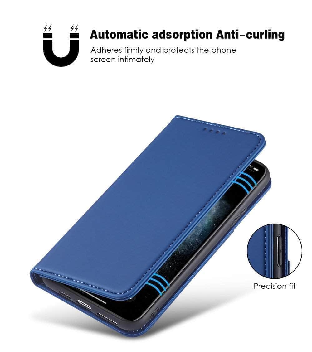 iPhone 12/11 Mini Pro Max Magnetic Flip Case with Card Holder - Slim Protective Cover for Everyday Use & Travel