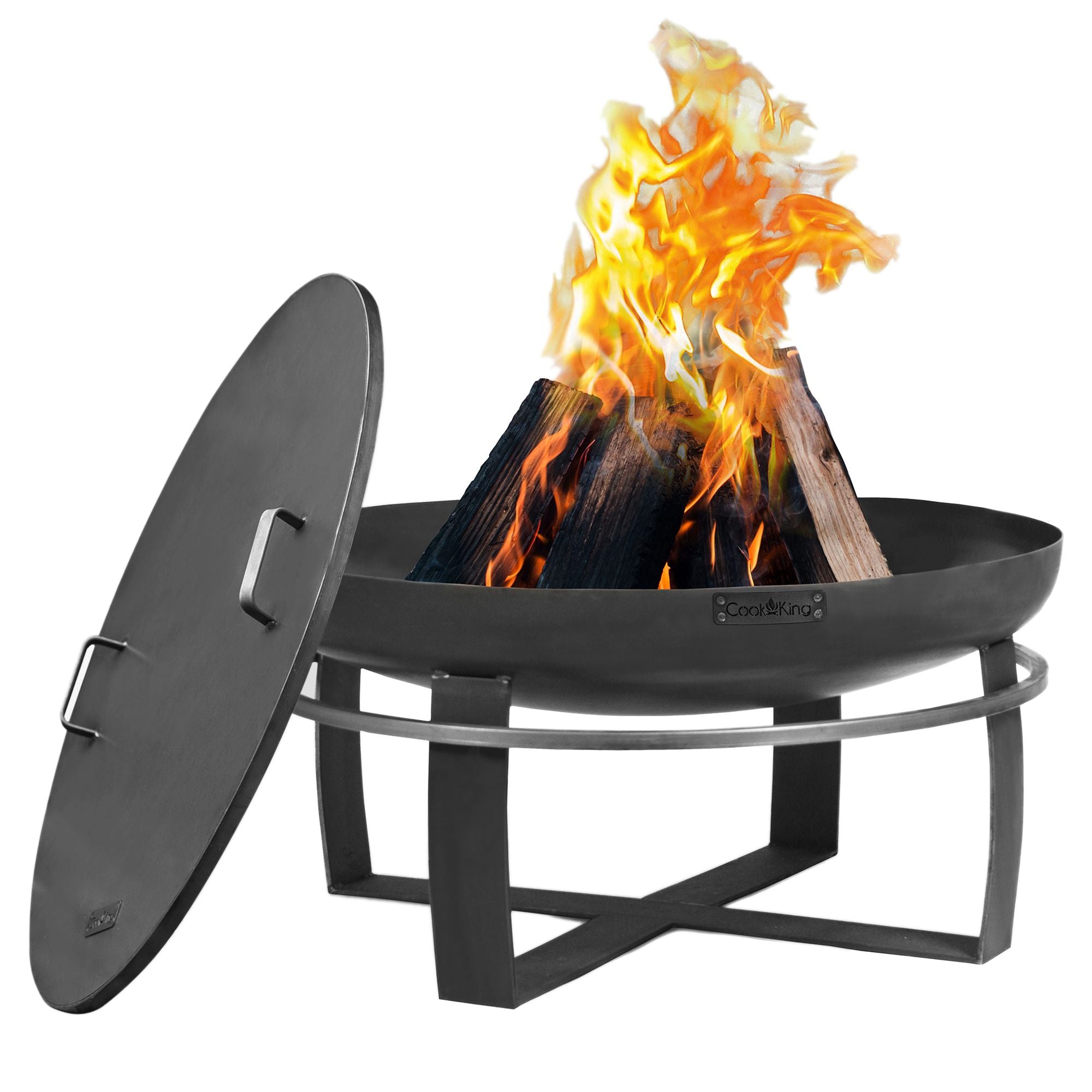 Viking 24-Inch Steel Fire Pit with Cover Lid - Outdoor Patio, Backyard, Camping & Garden Fire Pit for Wood Burning - Perfect for Gatherings, S'mores & Relaxation
