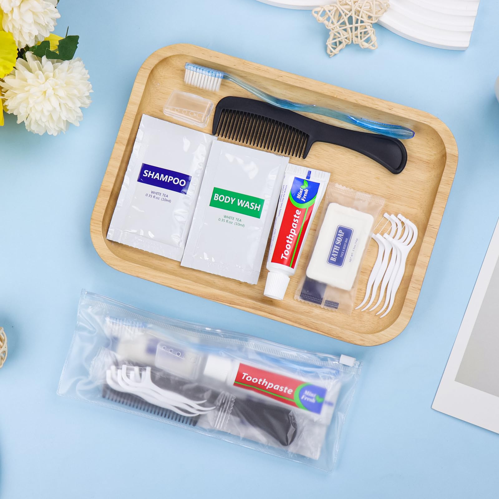 5-Piece Personal Hygiene Kit - Bulk Toiletry Essentials for Travel, Homeless Shelters & Charity (Includes Toothbrush, Toothpaste, Comb, Soap, Shampoo, Body Wash & Floss Picks) - Perfect for Emergency Kits, Donations & Business Travel Supplies